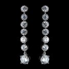 Antique Rhodium Silver Clear 7 CZ Crystal Solitaire Drop Dangle Earrings 7790