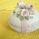 Lefton China Bisque Egg Candy Dish Or Trinket Container 1963 Hand Painted 5 1/2 Inches