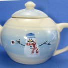 Hartstone Snow People Pattern Teapot with Lid 6 Cup Large Light Cream and Ice Blue Colors