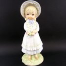 Lefton Figurine Girl With Flowers Warm Wishes and Flowers TWL-03854 Hand Painted 1980's 6 1/4 Inches