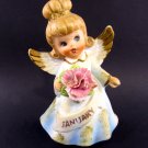Enesco January Angel Figurine 4 1/2 Inches Gold Painted Wing Tips Original Sticker On Bottom