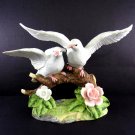 Two White Doves On A Branch Figurine Hand Painted Birds 6 Inches Pink Lavender Green