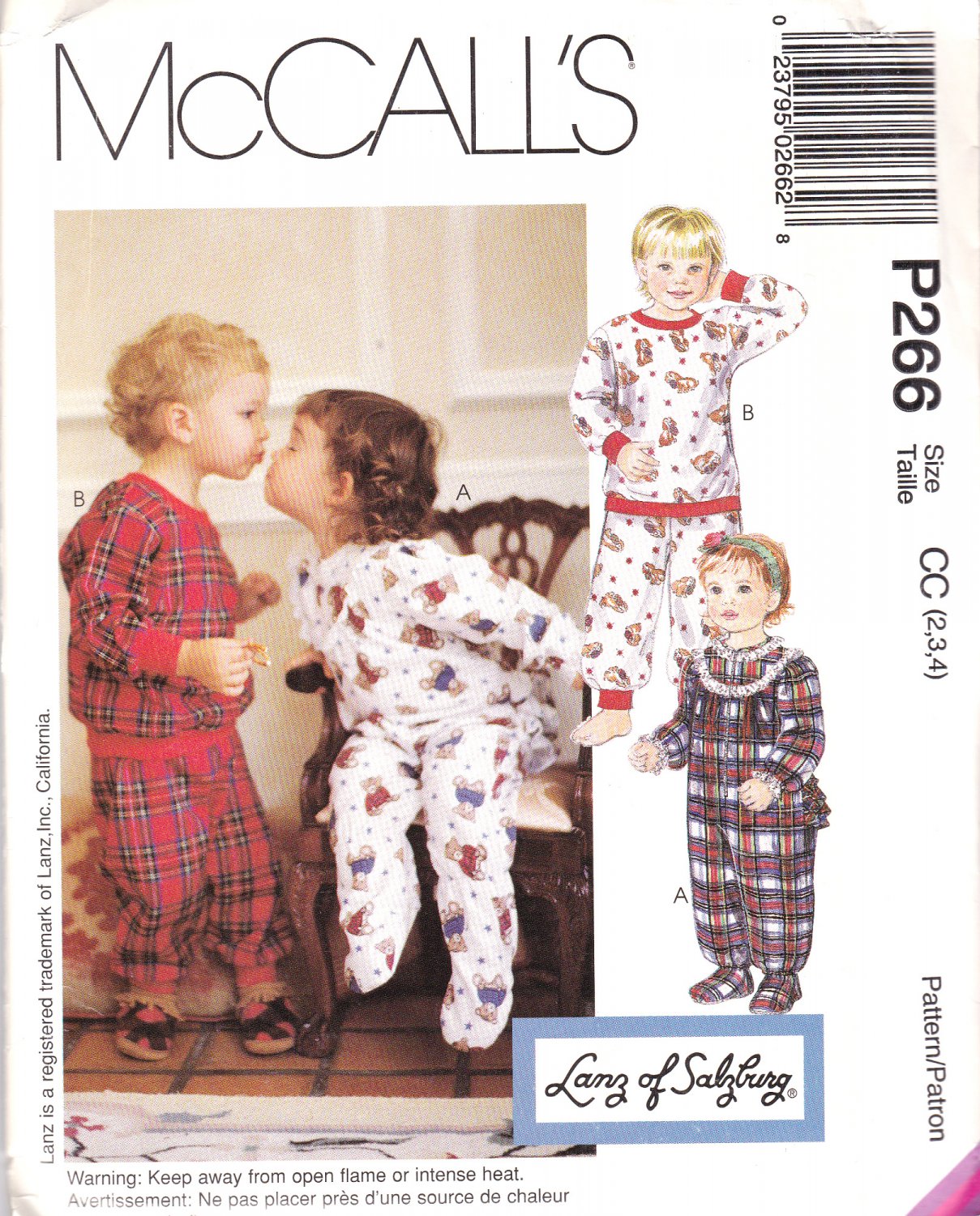 McCall's P266 or 7975 Toddler Girl Boy Sewing Pattern Childs Pajamas One or Two Piece Sizes 2-3-4