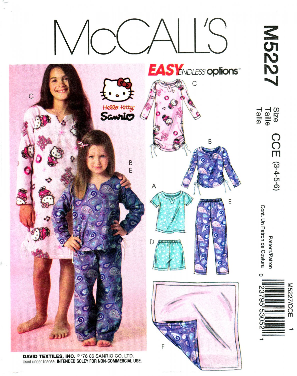McCall's 5227 M5227 Girls Sewing Pattern Childrens Pajamas Top Gown