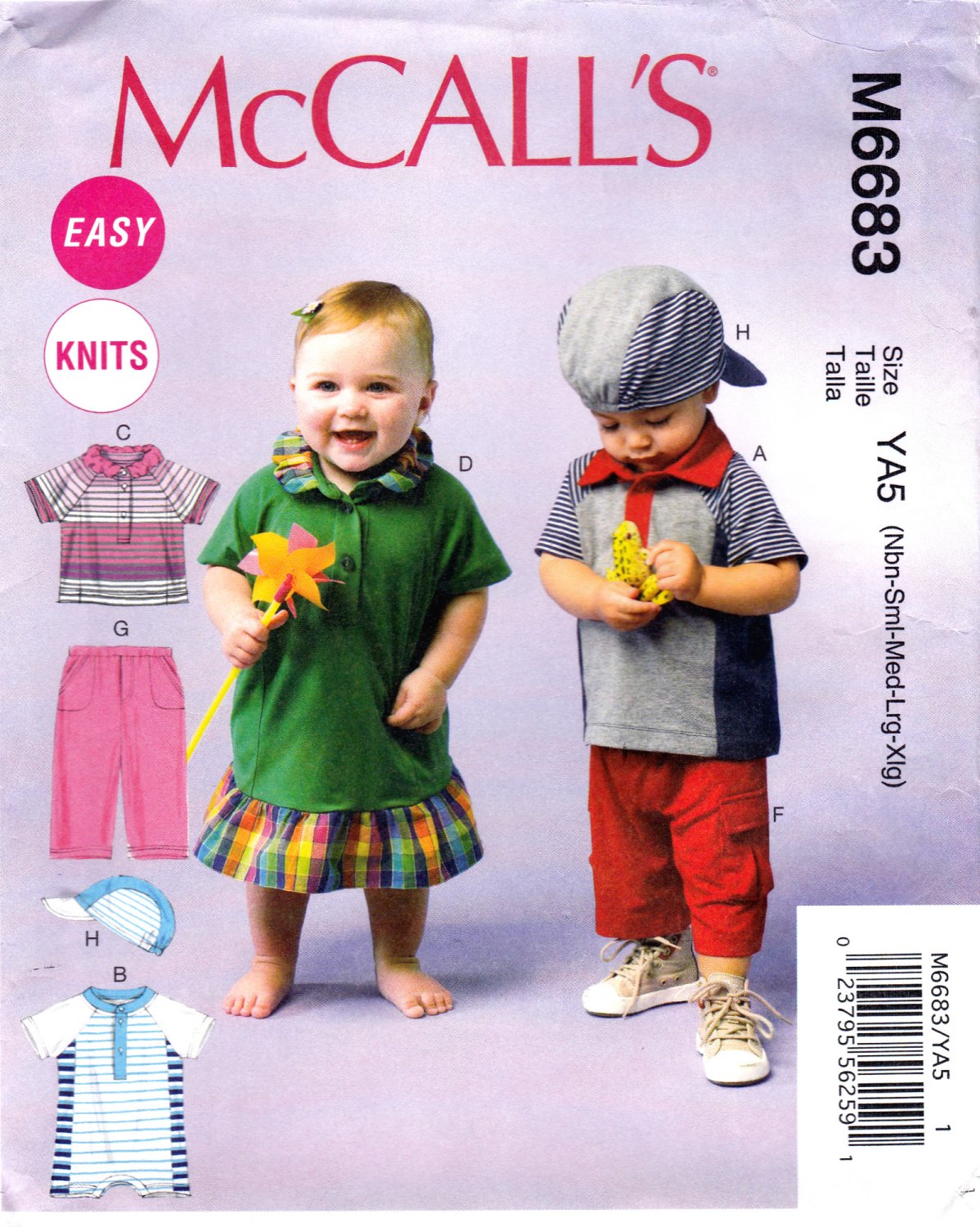 McCall's 6683 M6683 Infant Girl Boy Sewing Pattern Children Dress Pants Tops Kids Sizes Nbn to Xlg