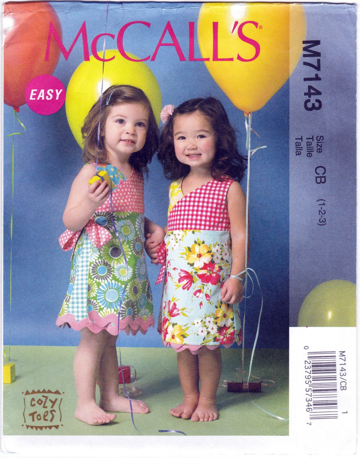 McCall's 7143 M7143 Toddler Girls Wrap Dresses Childrens Sewing Pattern Kids Sizes 1-2-3
