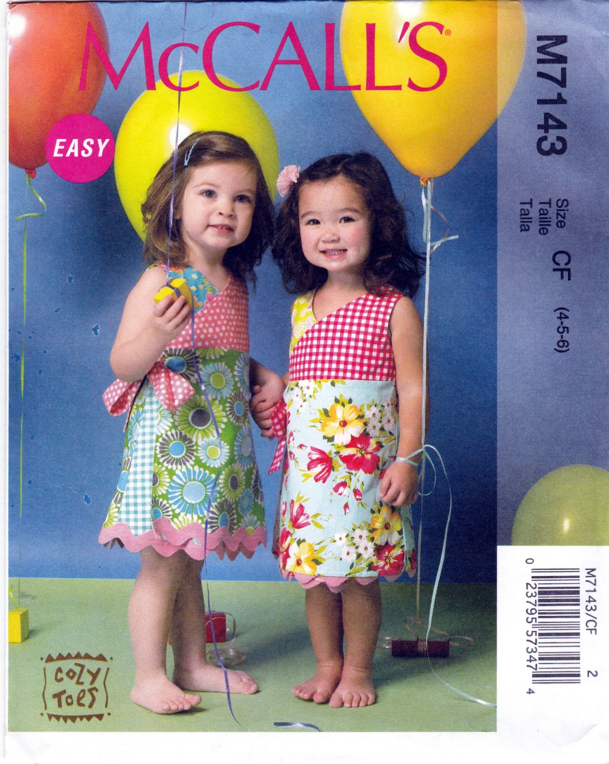 McCall's 7143 M7143 Toddler Girls Sewing Pattern Childrens Wrap Dresses Kids Sizes 4-5-6