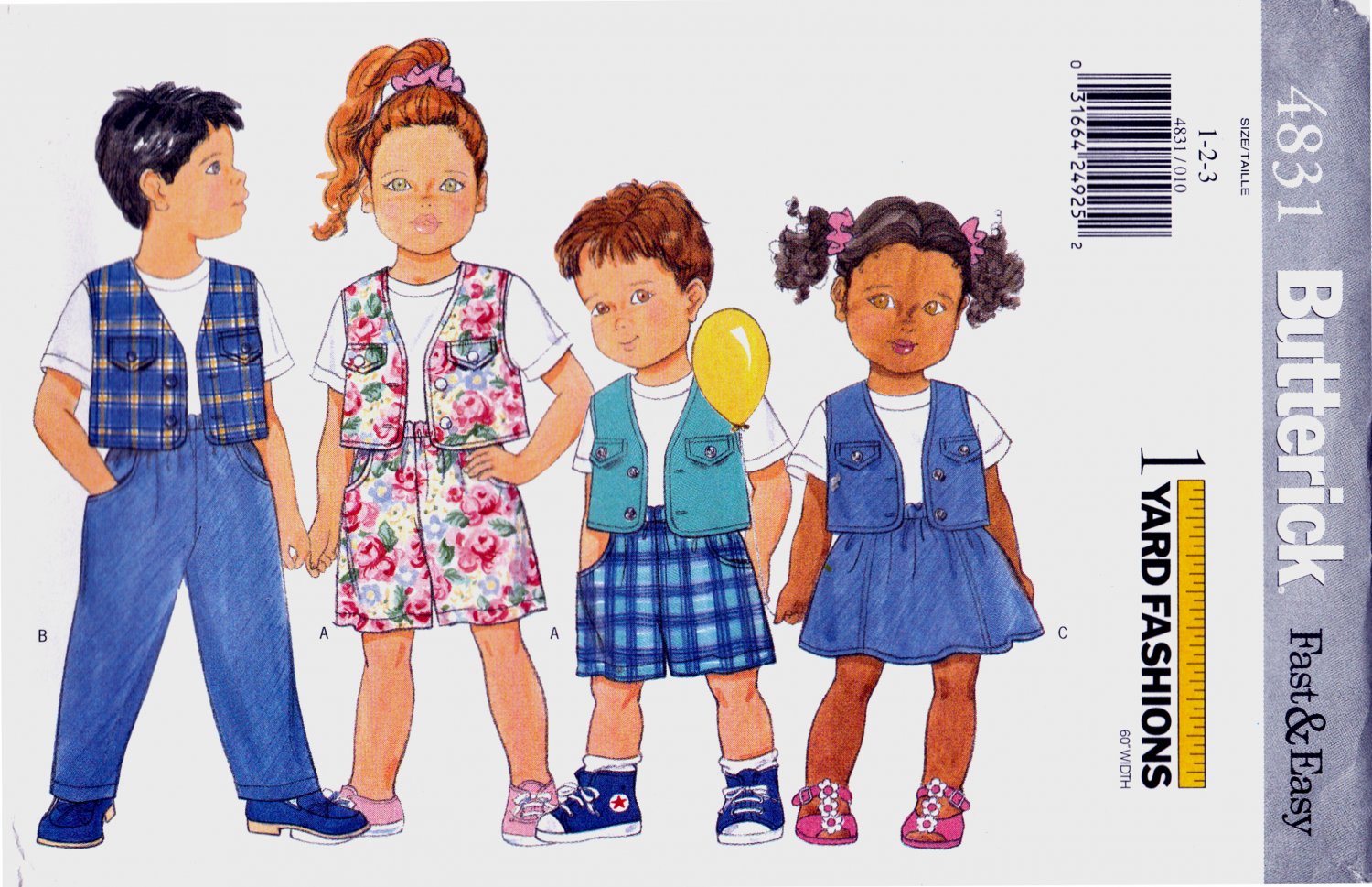 Butterick 4831 B4831 Toddler Girls Boys Sewing Pattern Children Vest ...