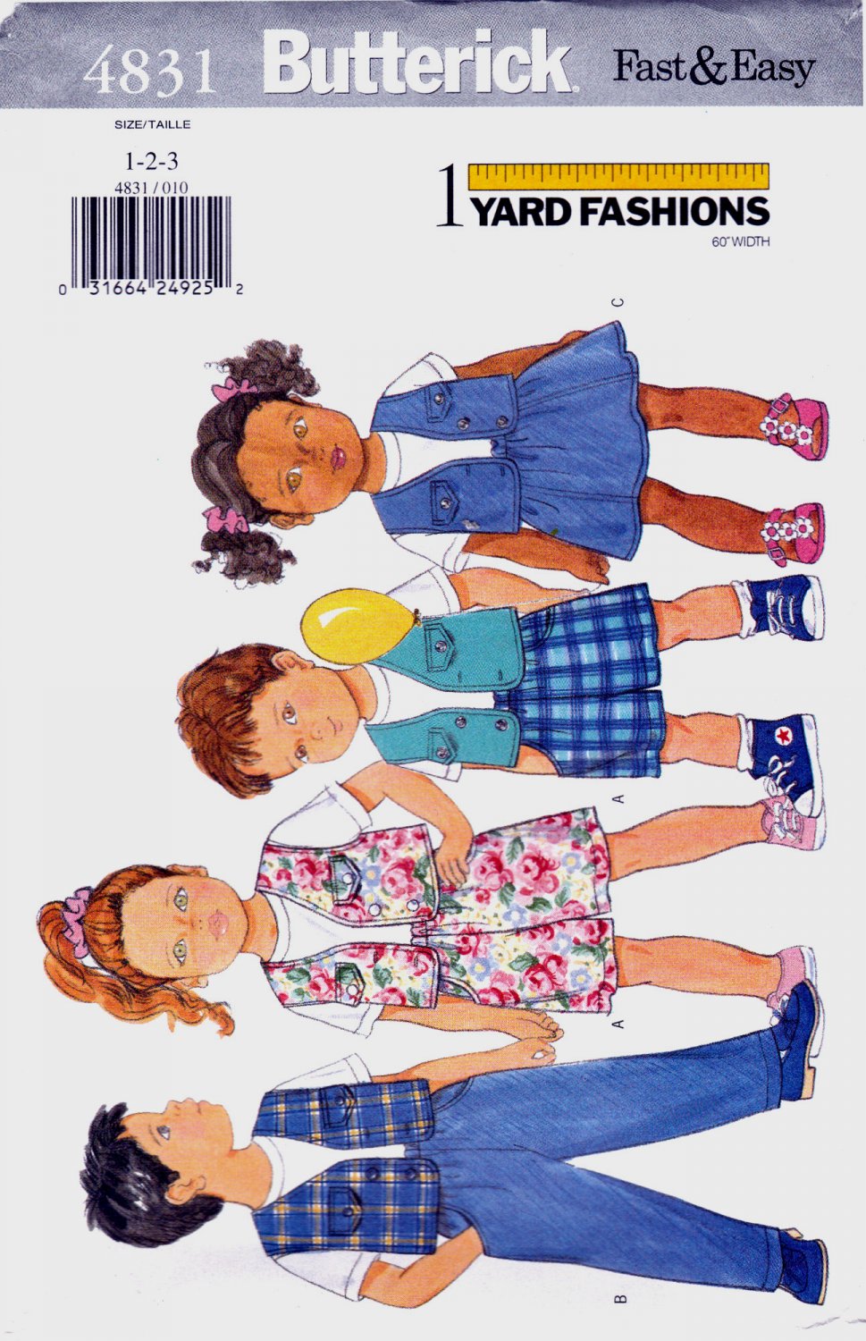 Butterick 4831 B4831 Toddler Girls Boys Sewing Pattern Children Vest ...