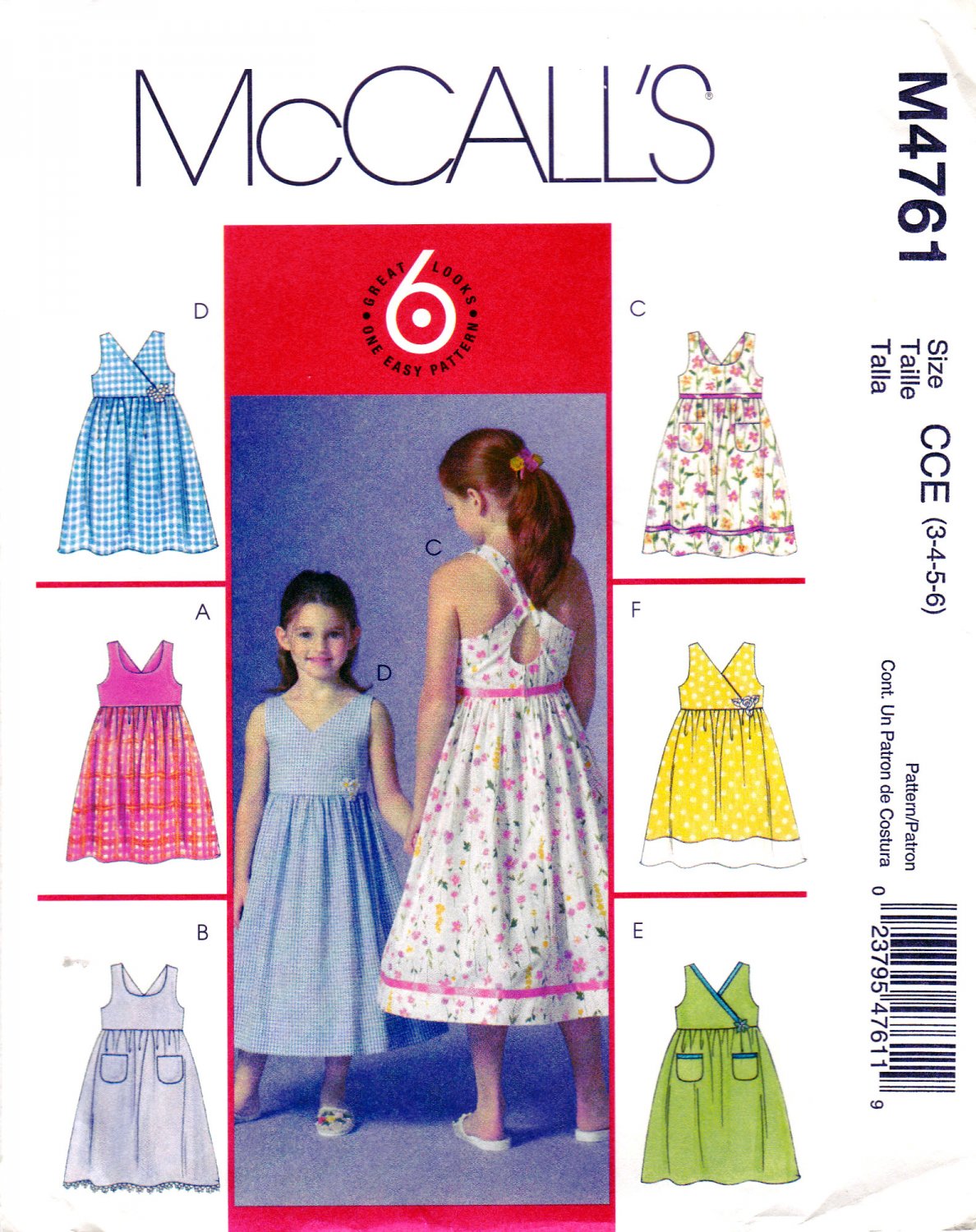 McCall's M4761 4761 Girls Sewing Pattern Childrens Sundress Easy Sew 6 Looks Kids Sizes 3-4-5-6