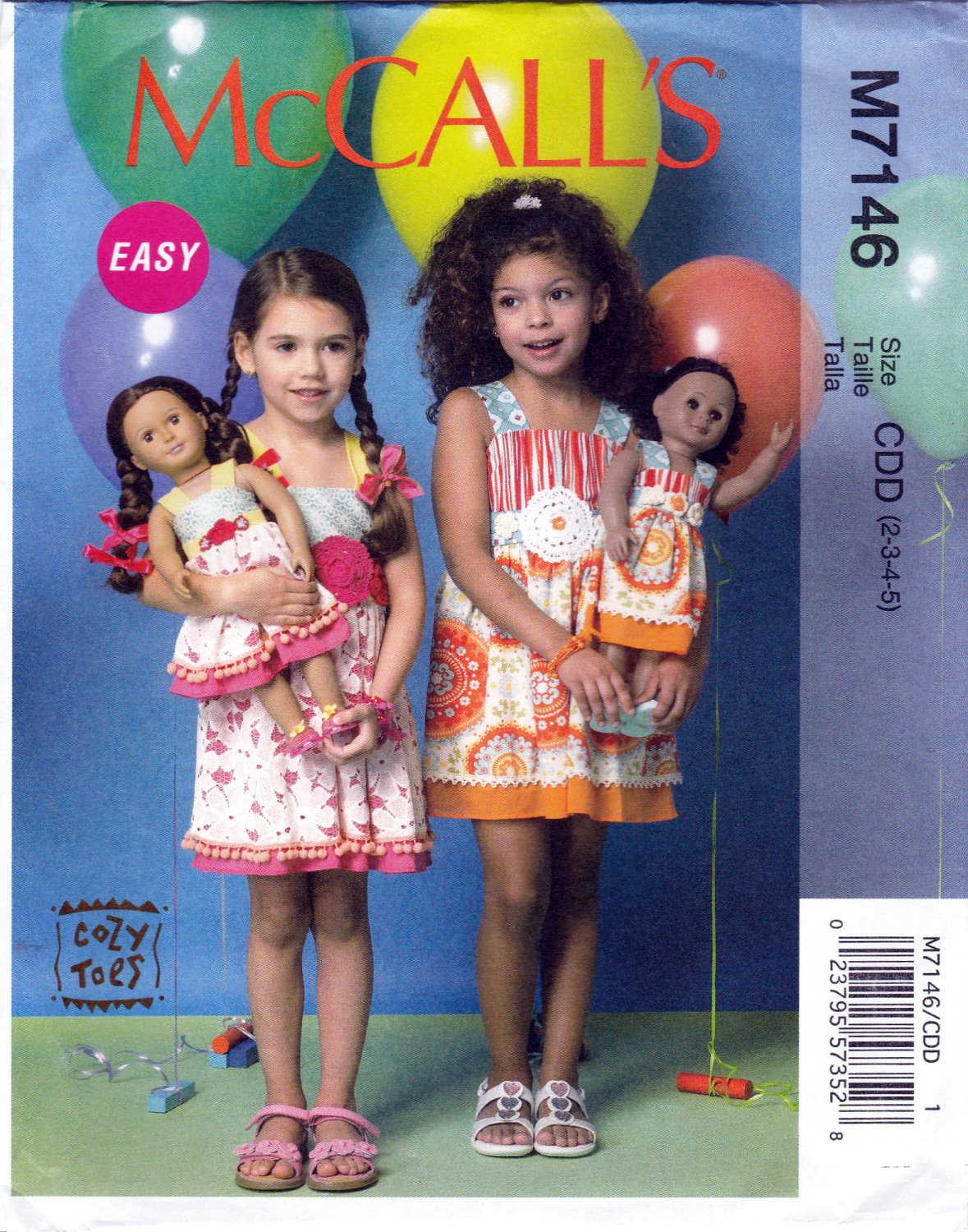 McCall's 7146 M7146 Girls Pullover Dress / 18" Doll Dress Childrens Sewing Pattern Kid Size 2-3-4-5