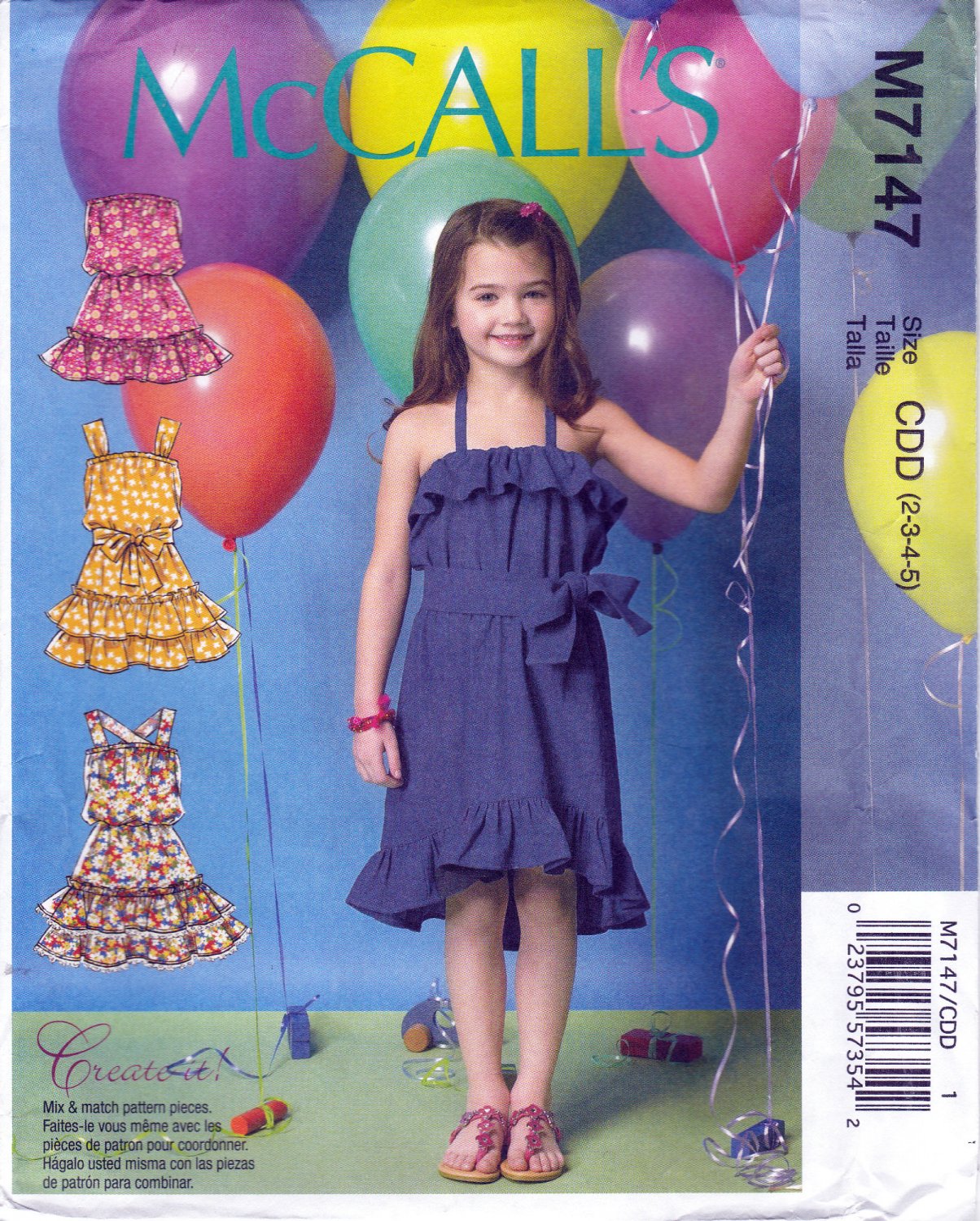 McCall's 7147 M7147 Girls Sewing Pattern Childrens Dress Belts Kids Sizes 2-3-4-5 Mix - Match Pieces