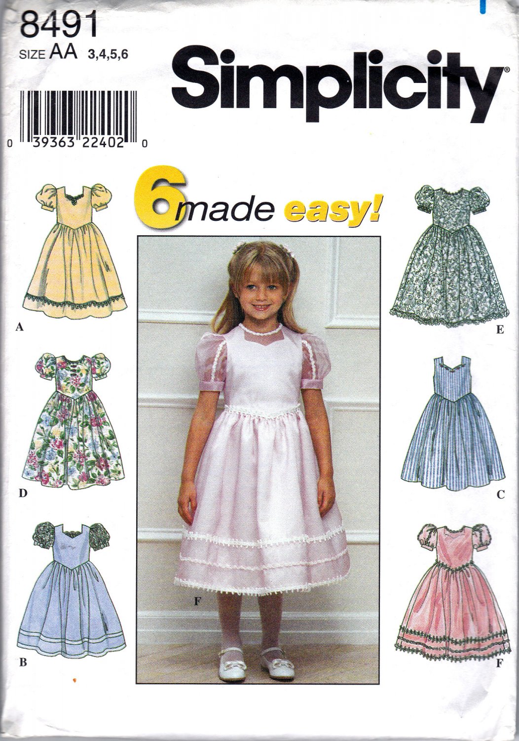 Simplicity 8491 Girls Sewing Pattern Childrens Dresses 6 Easy Patterns In One Kids Sizes 3-4-5-6
