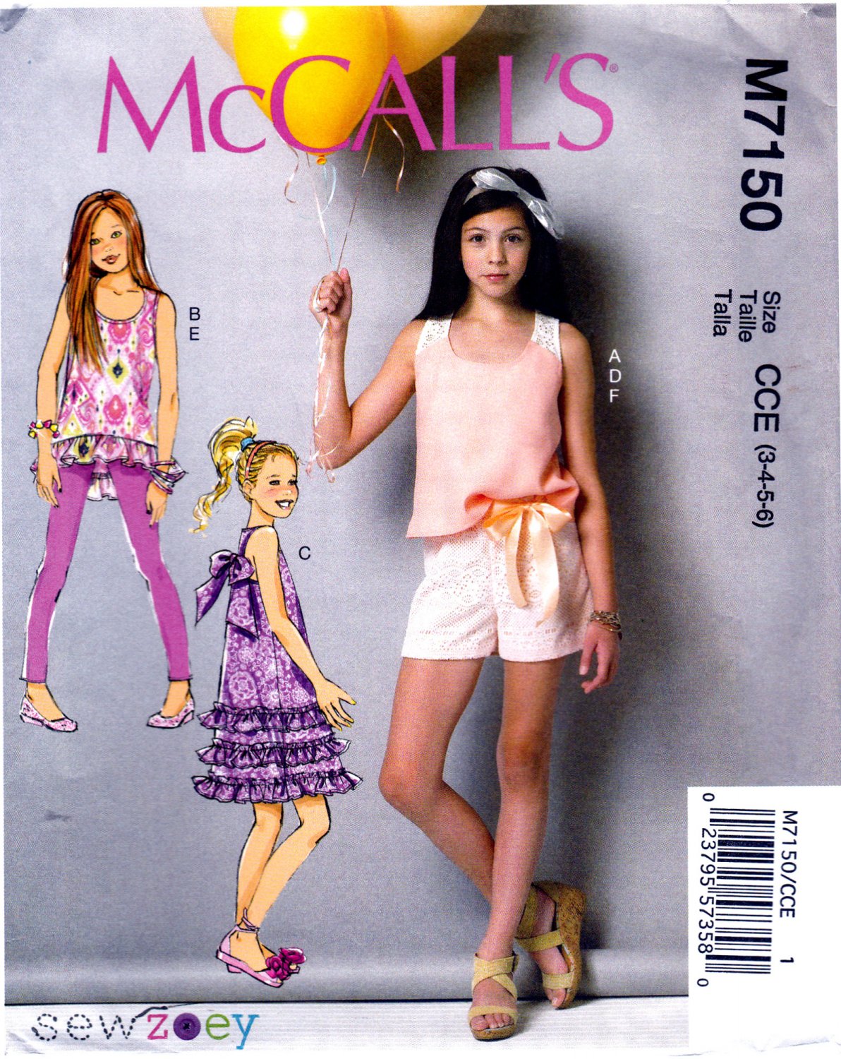 McCall's 7150 M7150 Girls Top Tunic Dress Shorts Legging Childrens Sewing Pattern Kids Sizes 3-4-5-6