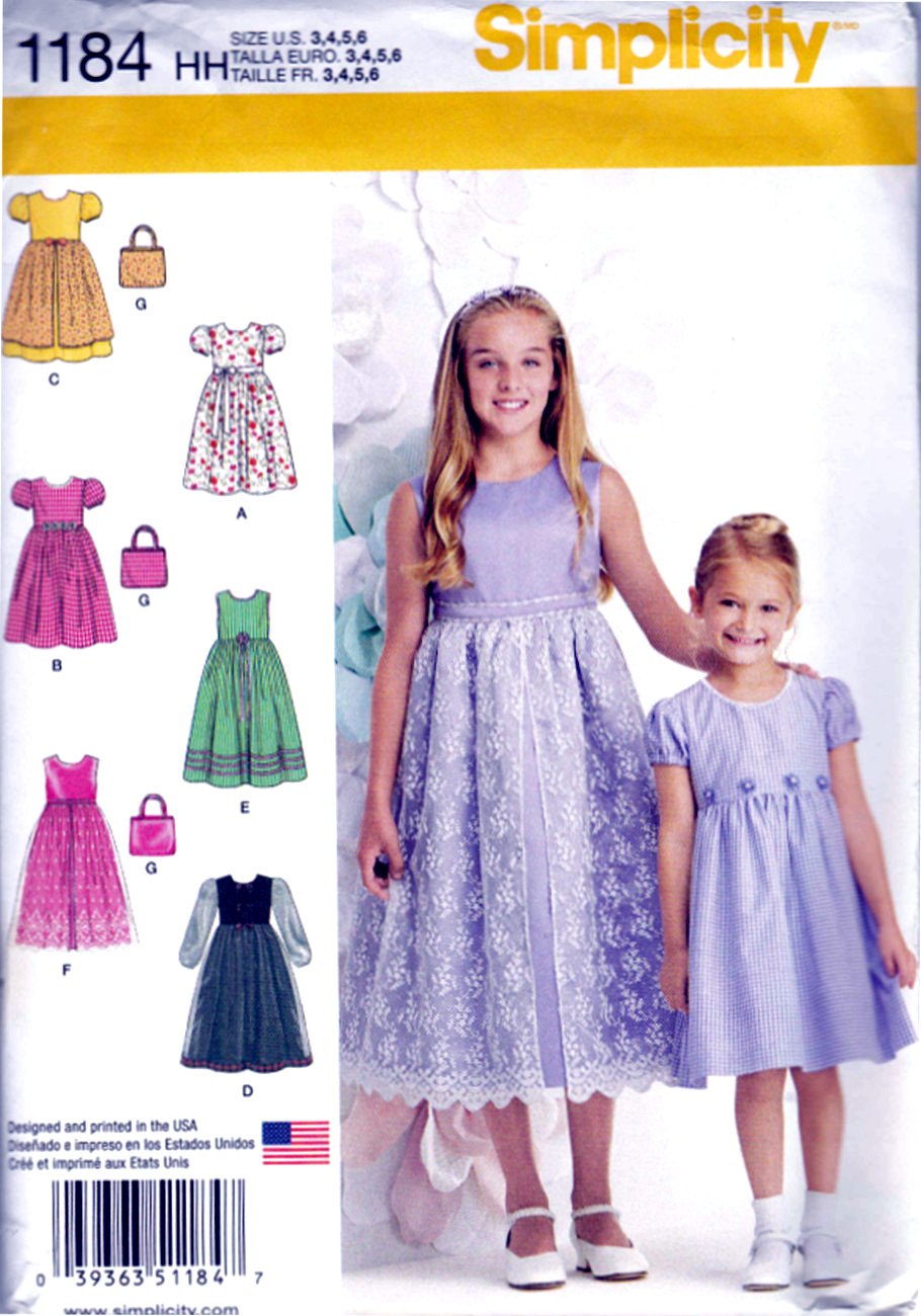 Simplicity 1184 Girls Sewing Pattern Childrens Purse Dress Petticoat Kids Sizes 3,4,5,6