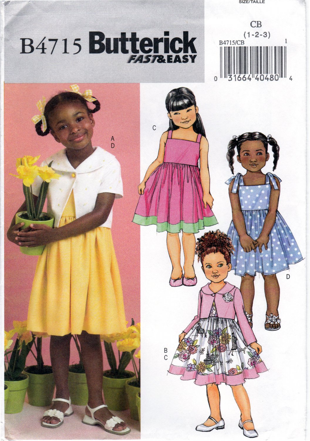Butterick 4715 B4715 Toddler Girls Jackets Dresses Childrens Sewing Pattern Kids Sizes 1-2-3 Easy