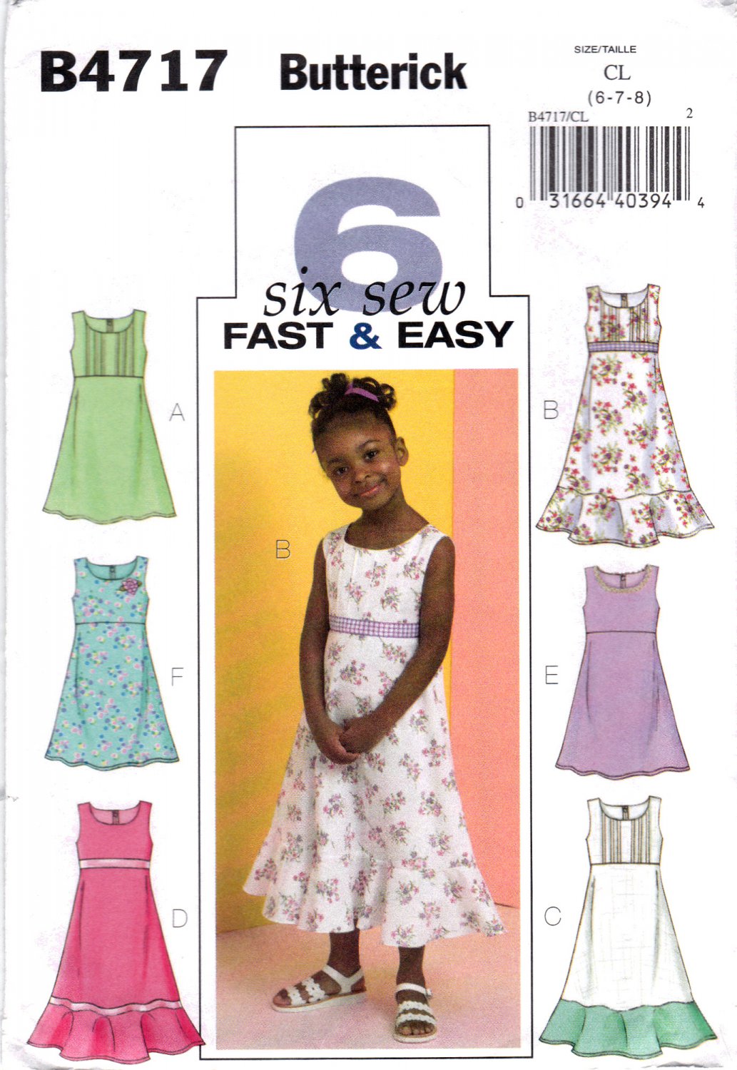 Butterick 4717 B4717 Girls Dresses 6 Easy Sew Looks Childrens Sewing Pattern Kids Sizes 6-7-8