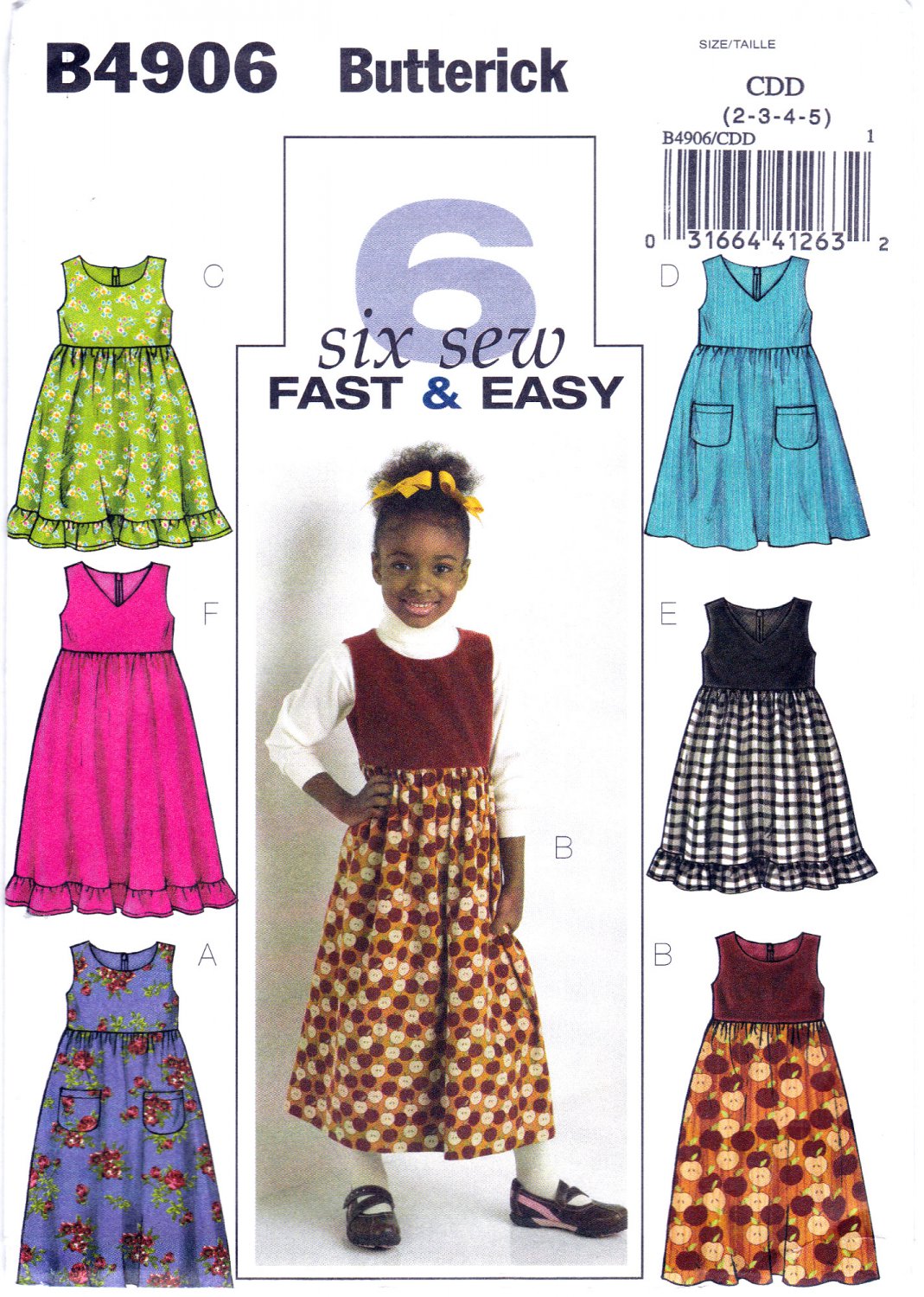 Butterick 4906 B4906 Girls Dresses Sewing Pattern Childrens 6 Easy Sew Looks Kids Sizes 2-3-4-5