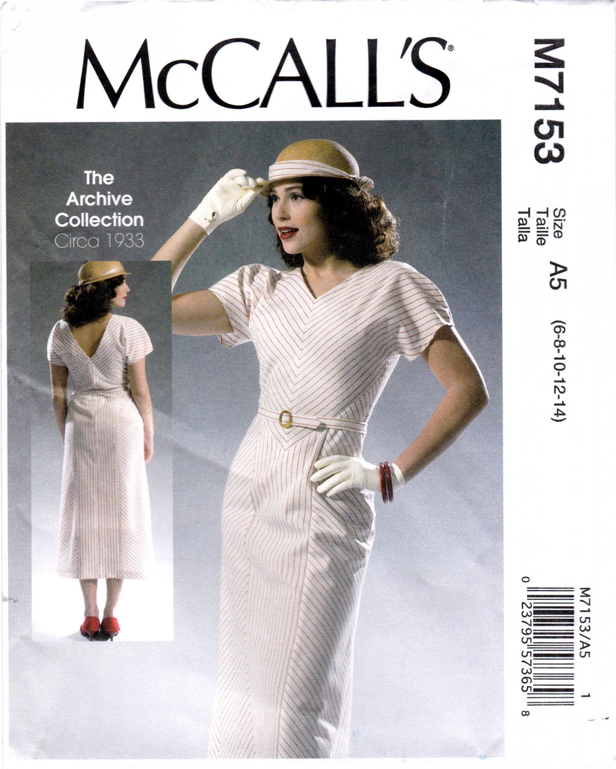 McCall's 7153 M7153 Misses Dress Belt Sewing Pattern Retro 1933 Style Sizes 6-8-10-12-14