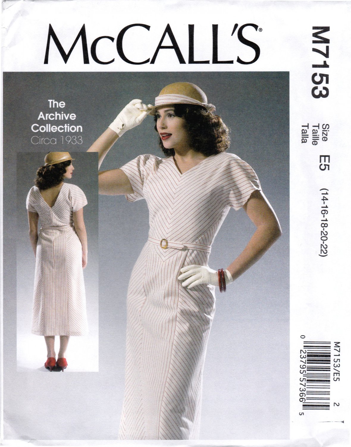McCall's 7153 M7153 Womens Misses Dress Belt Sewing Pattern Retro 1933 Style Sizes 14-16-18-20-22
