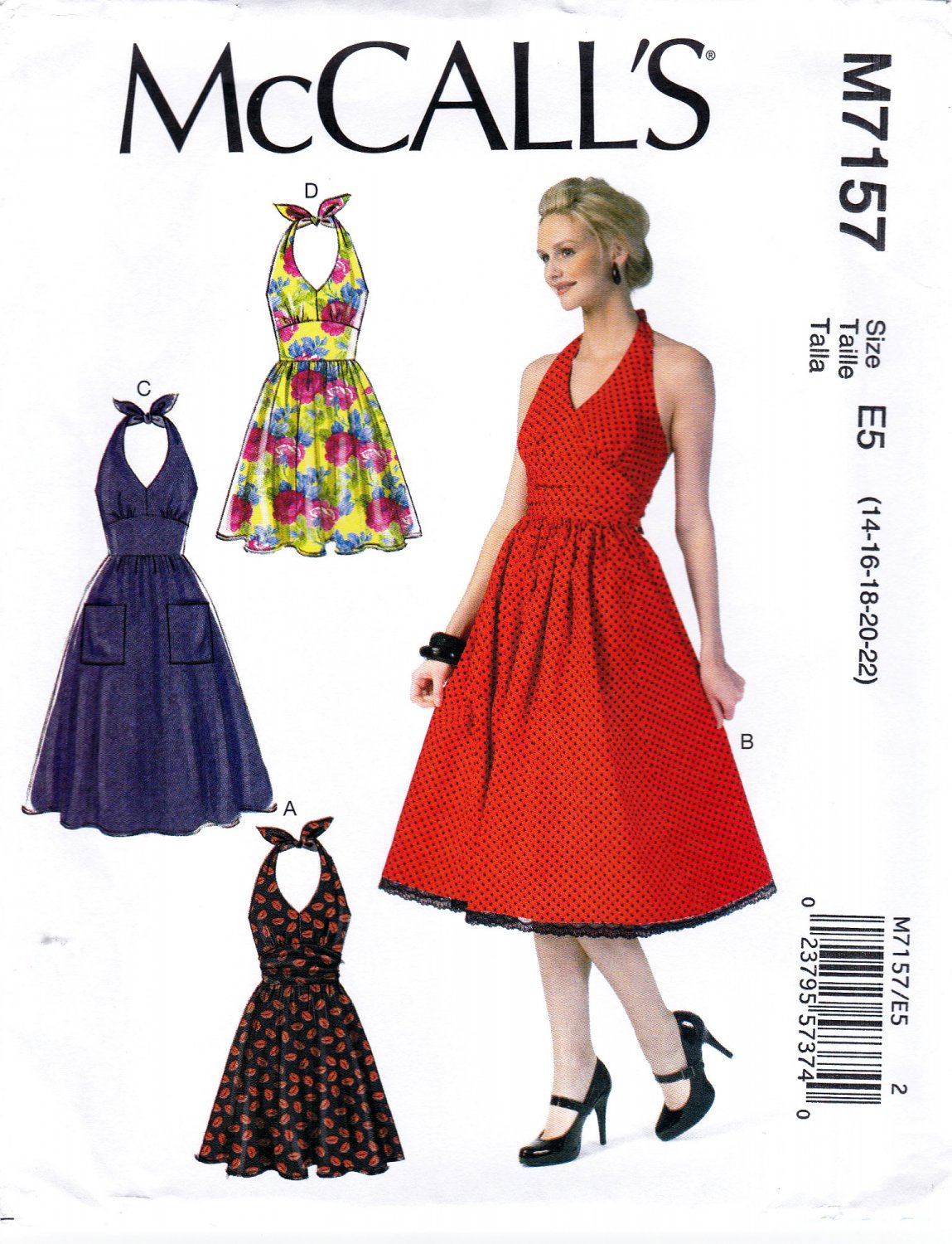 McCall's 7157 M7157 Womens Misses Sundress Halter Neckline Dress Sewing Pattern Sizes 14-16-18-20-22