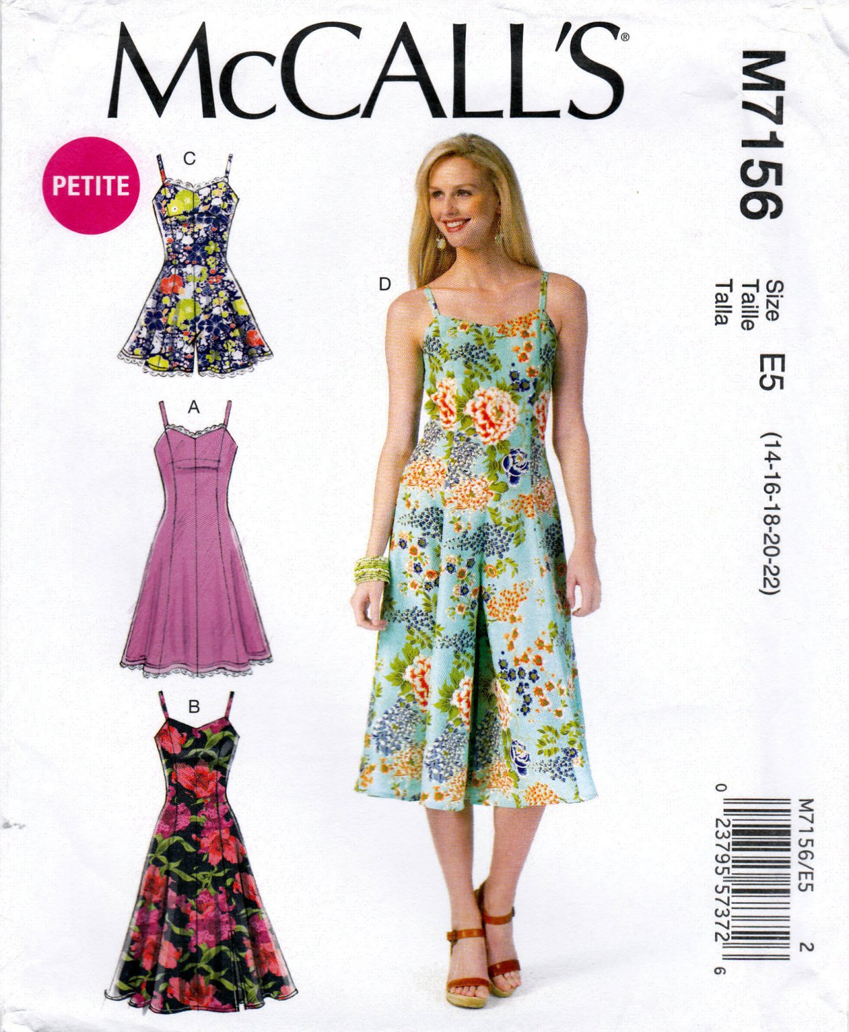 McCall's M7156 7156 Womens Misses Petite Romper Dress Jumpsuit