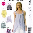 McCall's M7155 7155 Womens Misses Pullover Tops Shoulder Straps Sewing Pattern Sizes Lrg-Xlg-Xxl