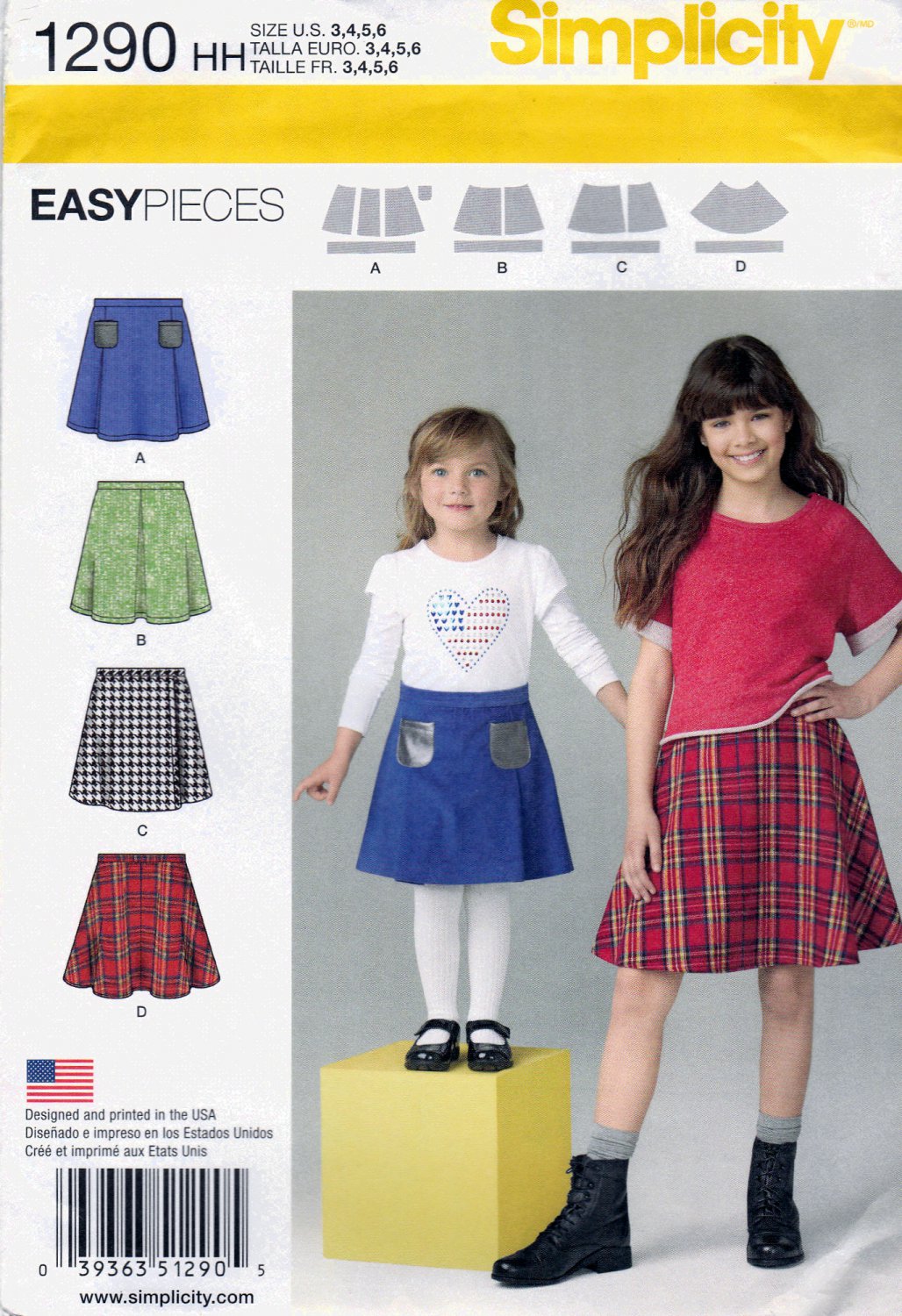 Simplicity 1290 Girls Set of Skirts Childrens Easy Sewing Pattern Kids Sizes 3-4-5-6