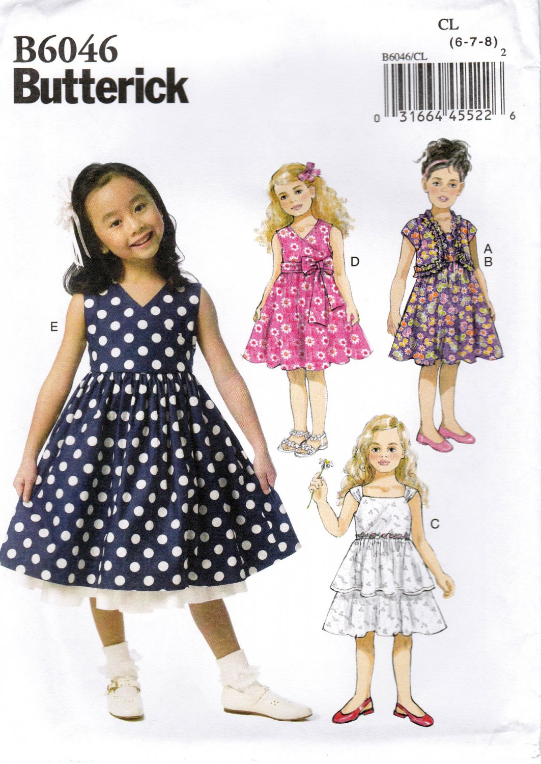 Butterick B6046 6046 Girls Dresses Lined Shrugs Childrens Sewing Pattern Kids Sizes 6-7-8
