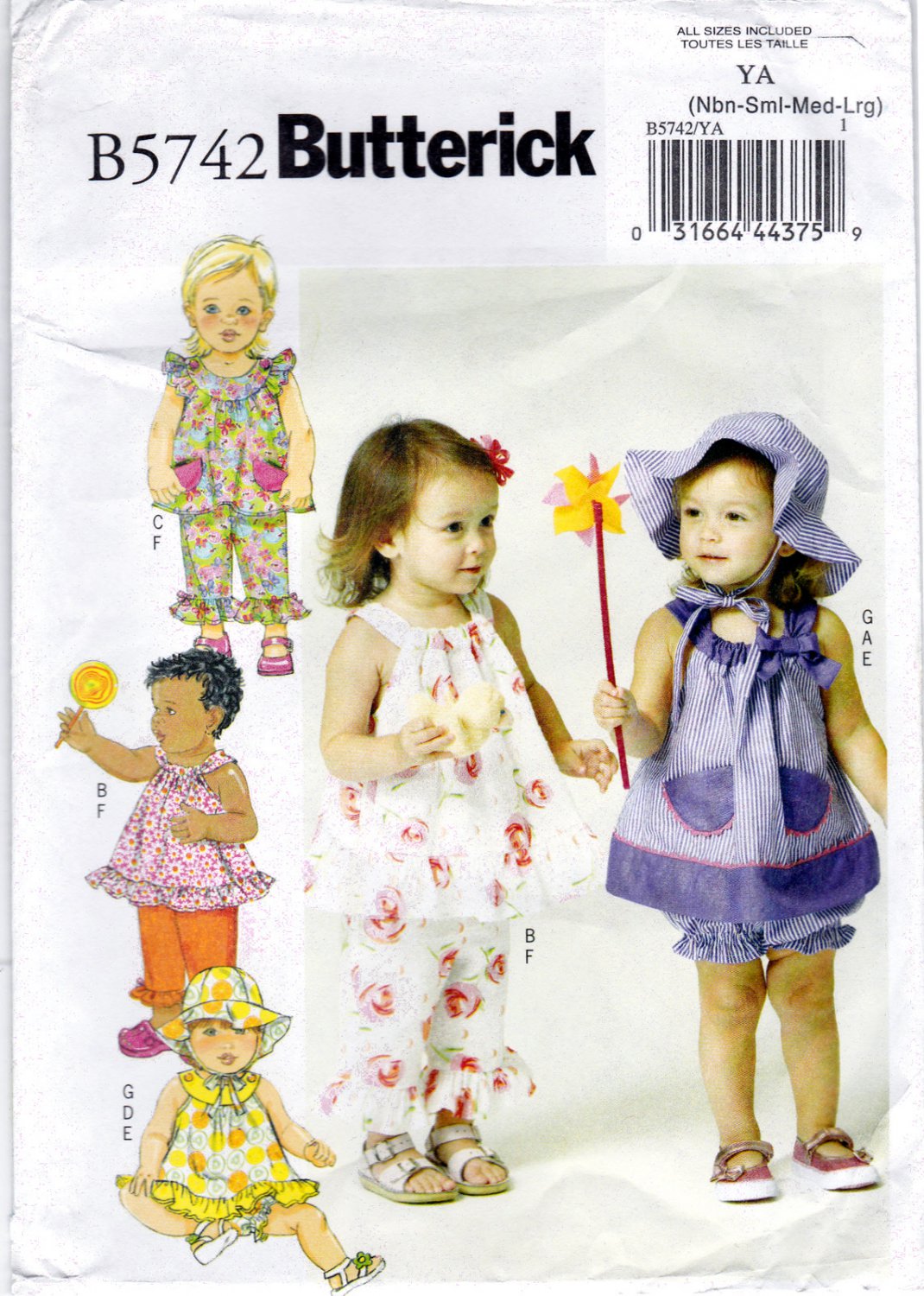 Butterick B5742 5742 Infant Girls Top Bloomers Pants Hat Sewing Pattern Kids Sizes Nbn-Sml-Med-Lrg