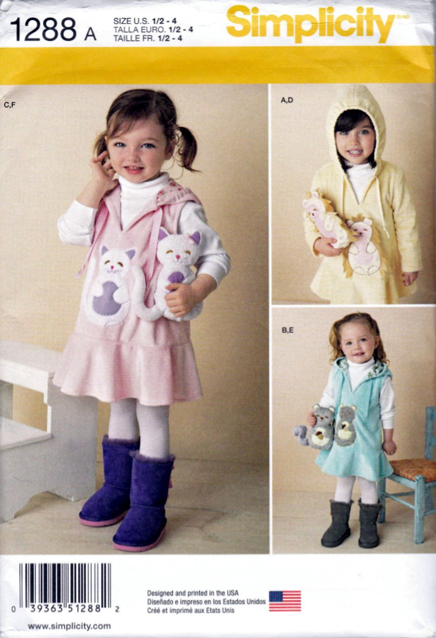 Simplicity 1288 Toddler Girls Sewing Pattern Clhildrens Dress Jumper Kids Size 1/2-4 and Toy