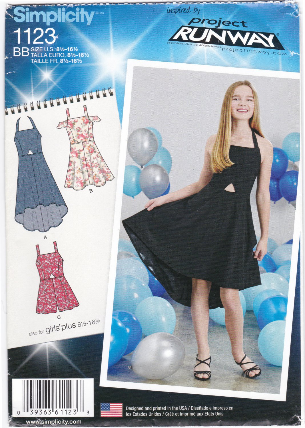 Simplicity 1123 Girls Teens Sewing Pattern Project Runway Dress Romper Kids Sizes 8 1/2-16 1/2