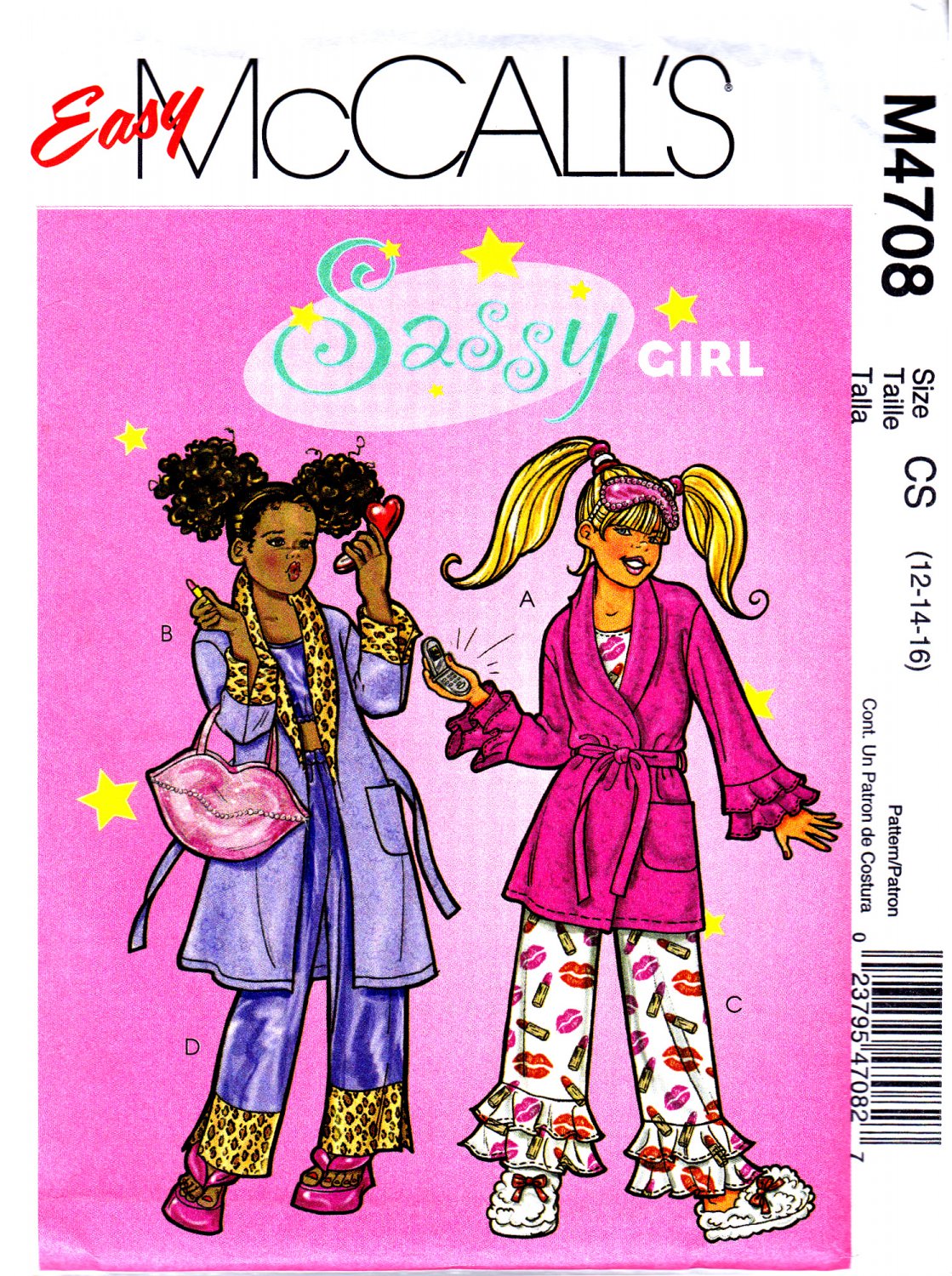 McCall's M4708 4708 Girls Sewing Pattern Childs Robe Belt Tops Pants Bag Sizes 12-14-16
