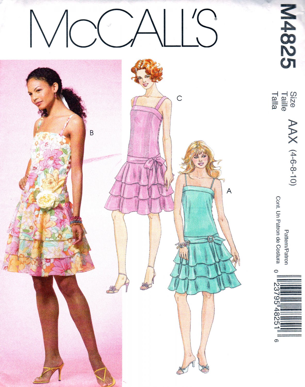 McCall's 4825 M4825 Misses or Miss Petite Sewing Pattern Ruffled Dresses Sleeveless Sizes 4-6-8-10