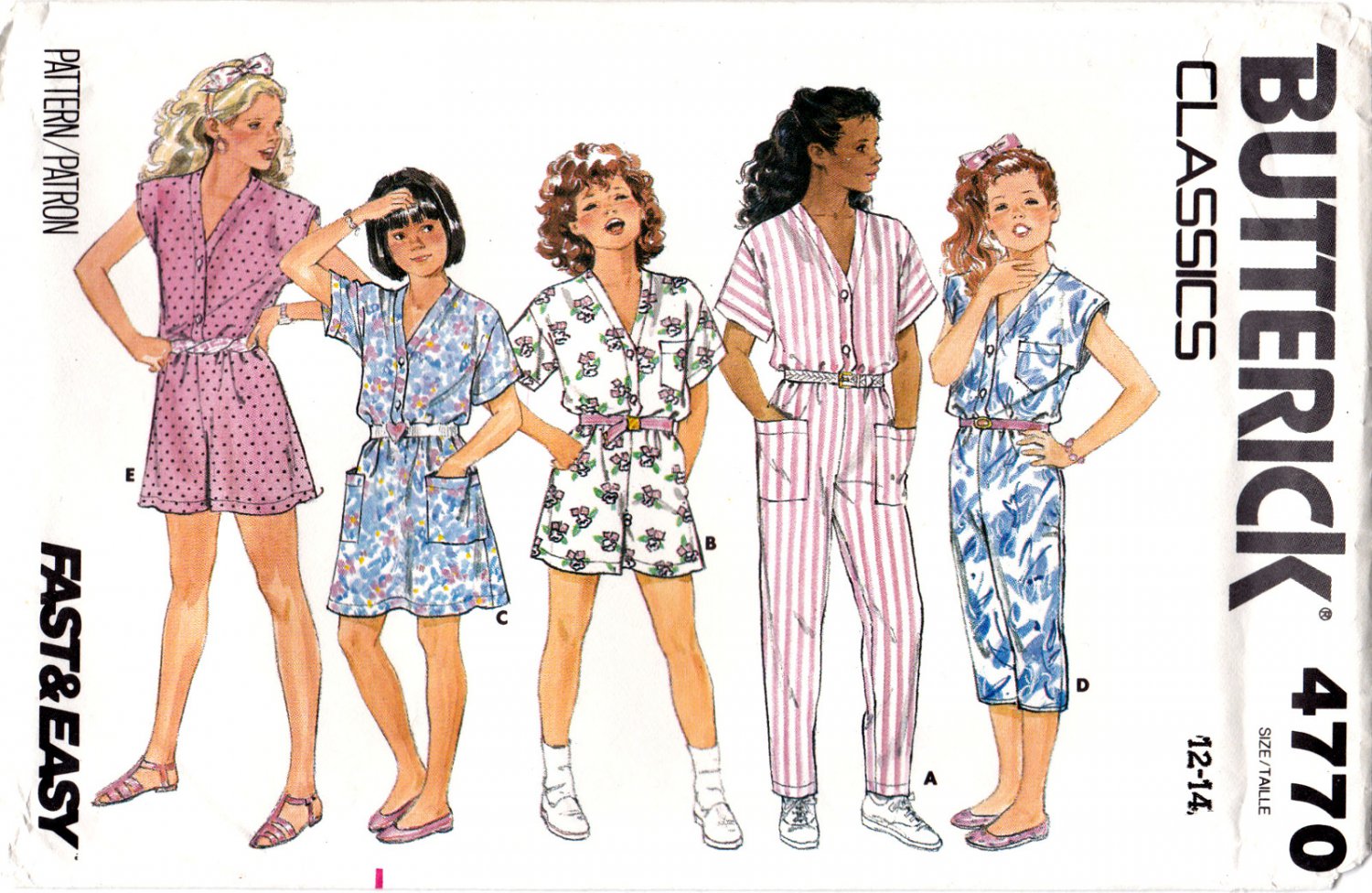 Butterick Classics 4770 B4770 Uncut Girls Sewing Pattern Childrens Jumpsuit Dress Sizes 12-14 Easy
