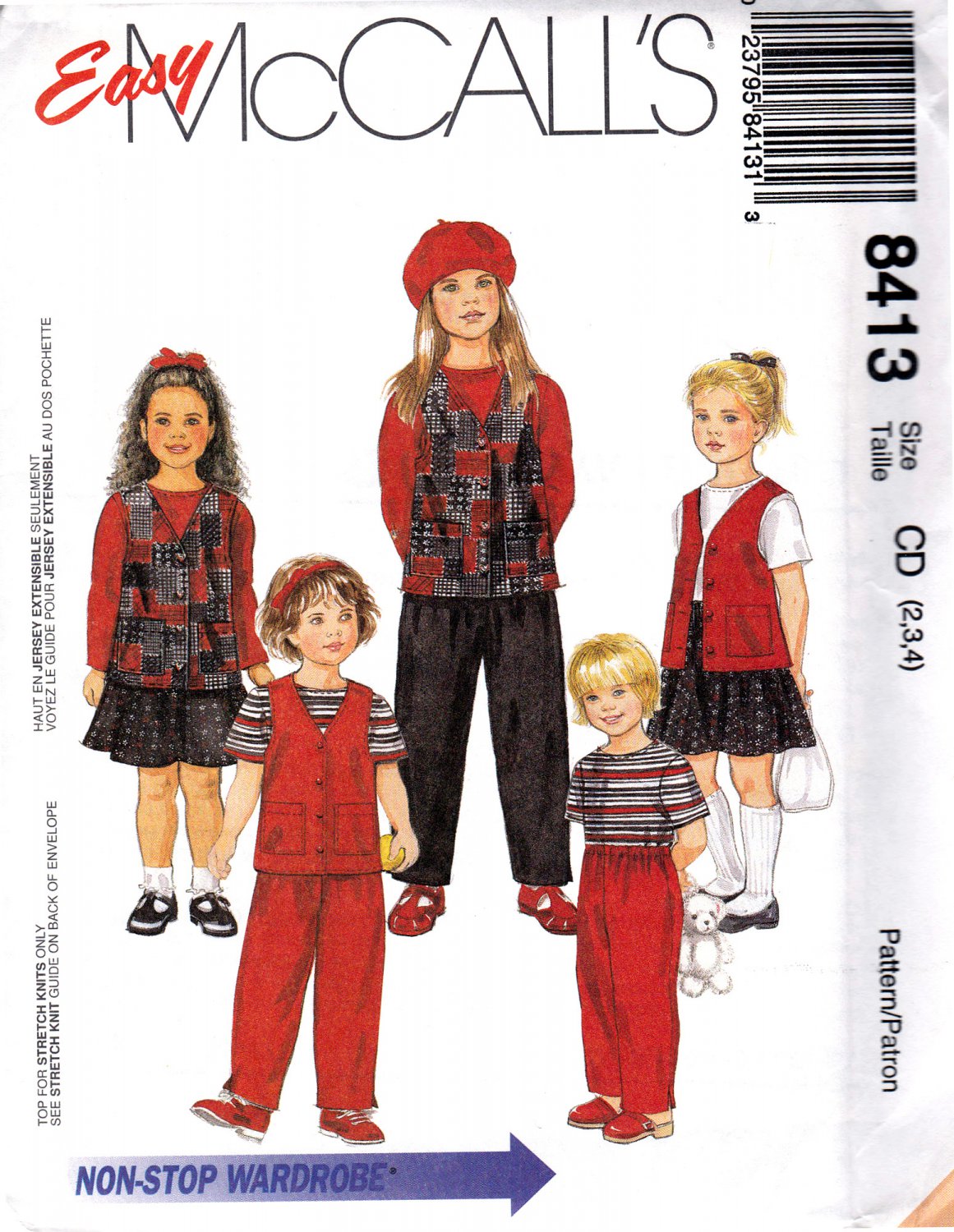 McCall's 8413 M8413 Girls Sewing Pattern Childrens Vest Top Pants Skirt Sizes 2-3-4 Easy Sew