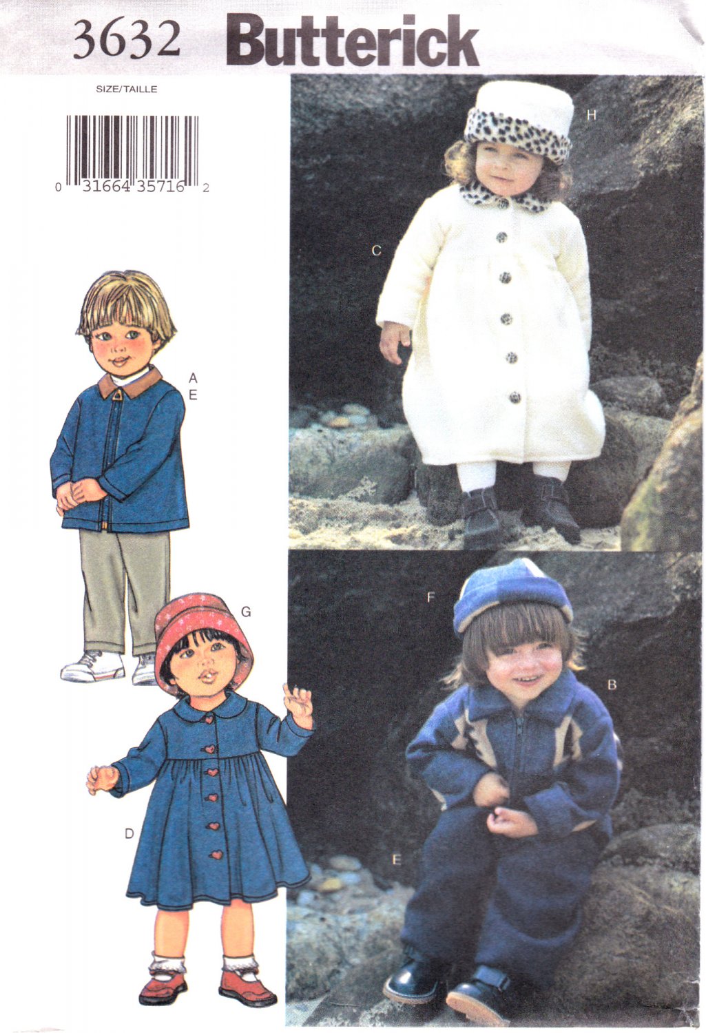 Butterick 3632 B3632 Toddler Girls Sewing Pattern Childrens Jacket Dress Pants Hat Sizes 1-2-3-4