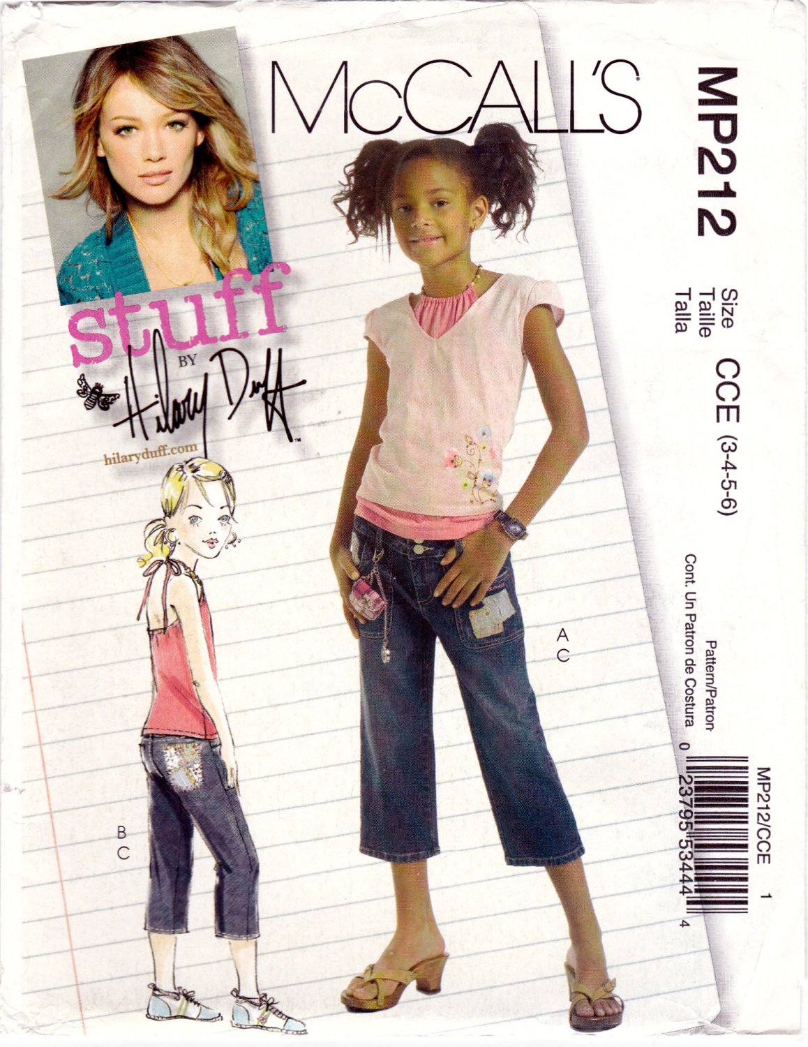 McCall's MP212 M5422 5422 Girls Sewing Pattern Childs Capri Pant Top Hilary Duff Kids Sizes 3-4-5-6