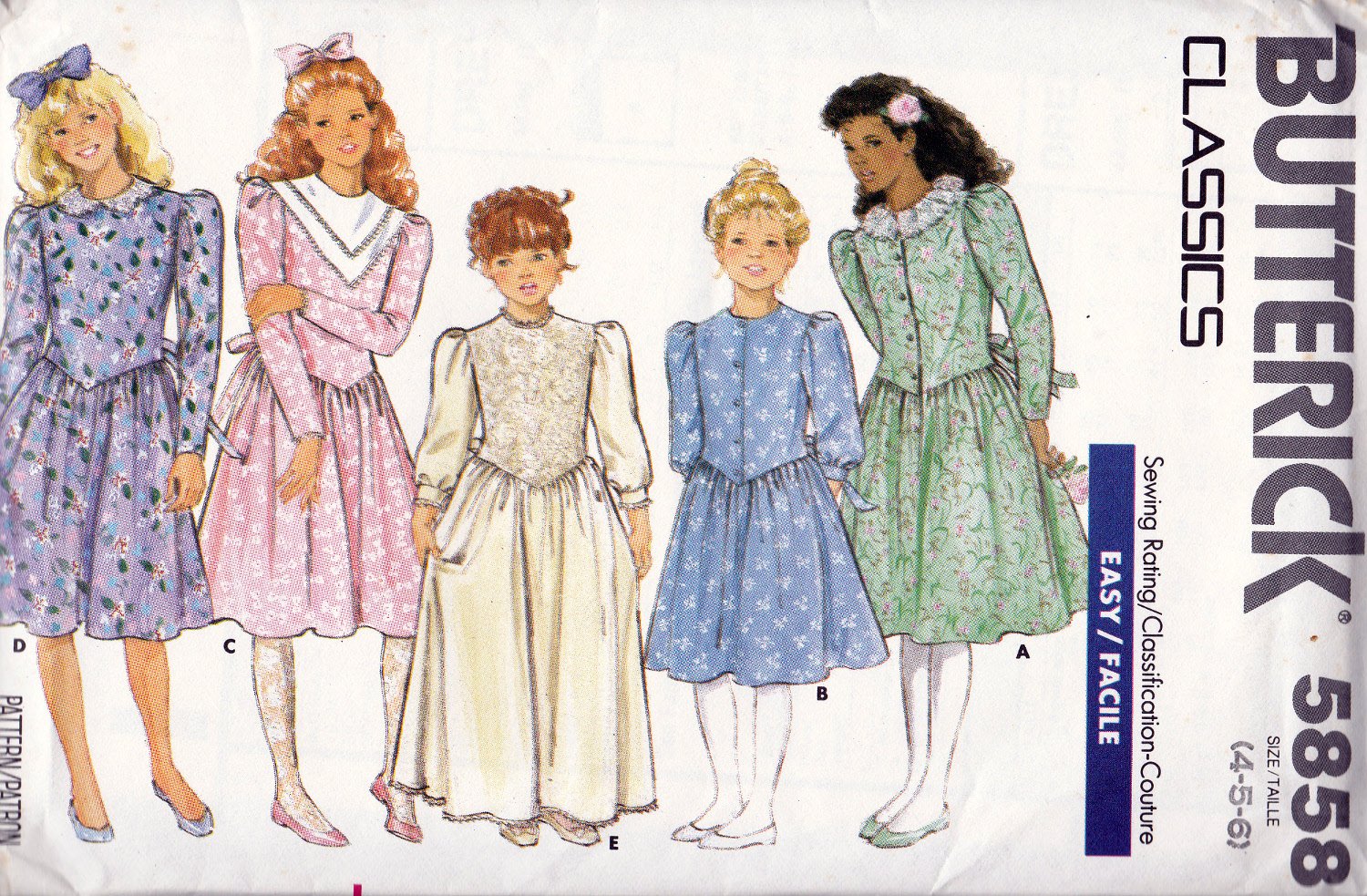 Butterick 5858 B5858 Girls Sewing Pattern Childs Easy Sew Classics Dresses Kids Sizes 4-5-6