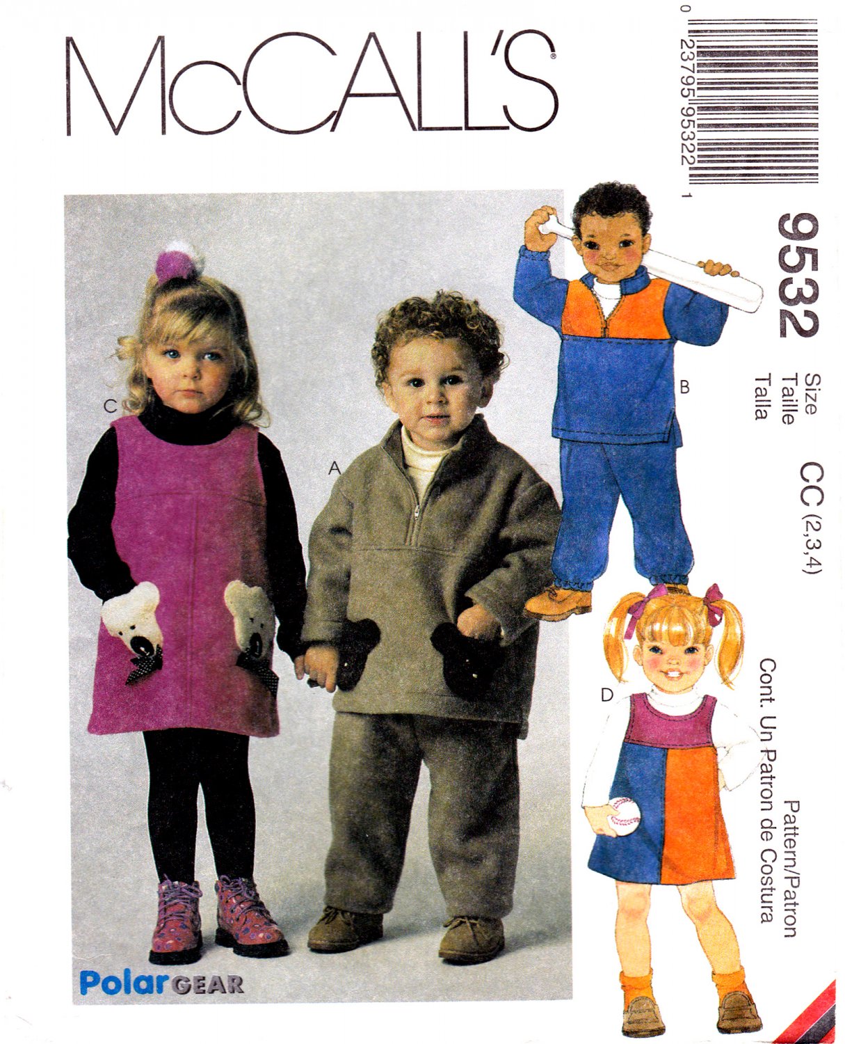 McCall's 9532 M9532 Toddler Girl Boy Sewing Pattern Childrens Pullover Top Jumper Sizes 2-3-4