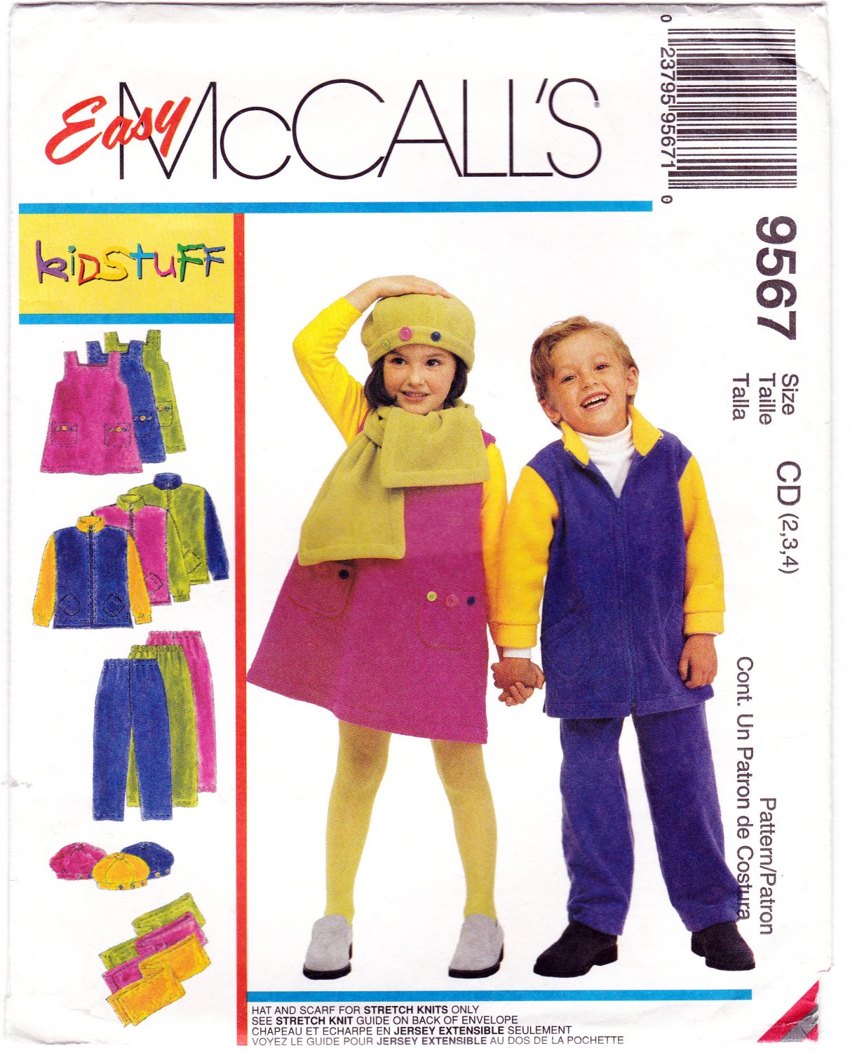 McCall's 9567 M9567 Girls Boys Sewing Pattern Childrens Pants Top Jumper Scarf Hat Sizes 2-3-4  Easy