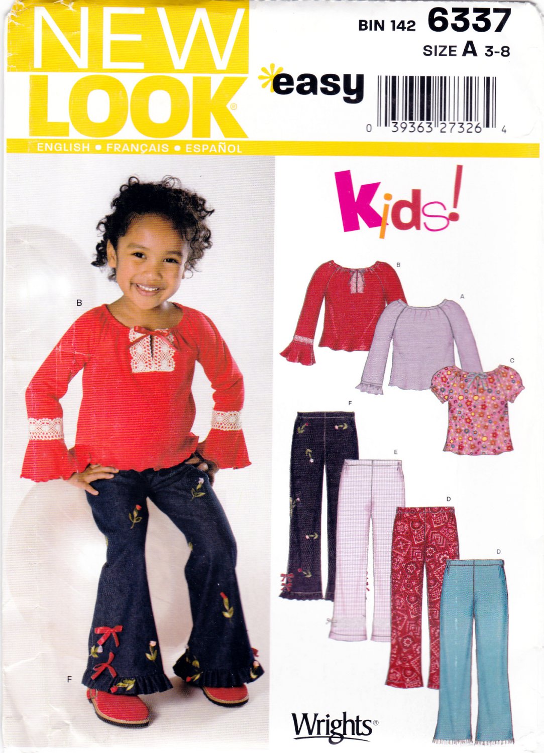 New Look 6337 Girls Sewing Pattern Childrens Shirts Pants Sizes 3-4-5-6-7-8  Easy Sew