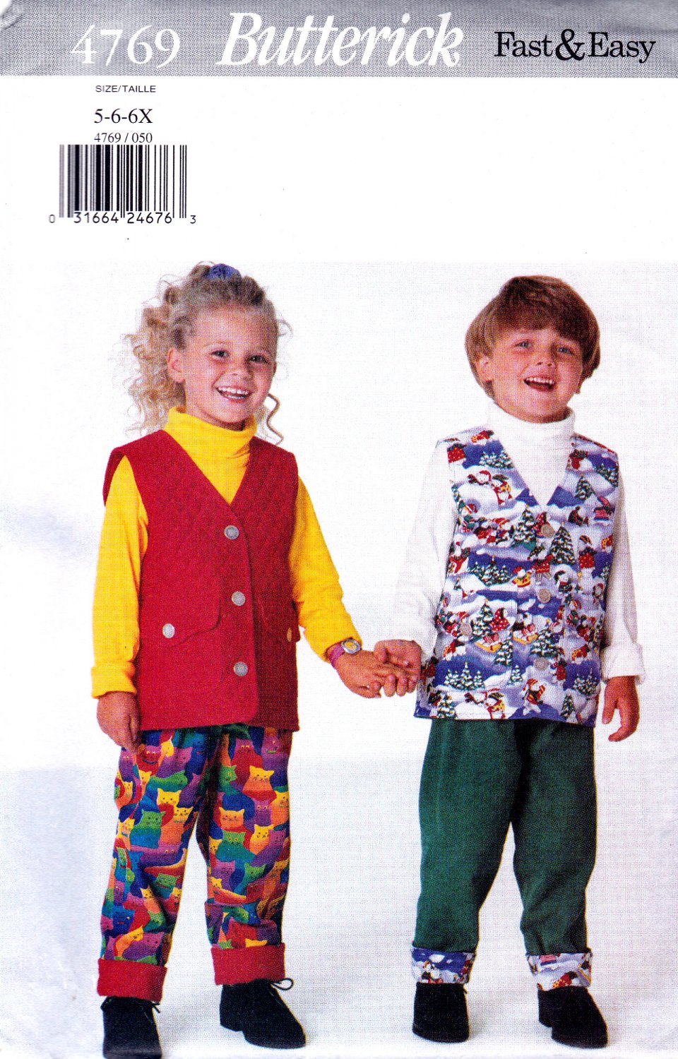 Butterick 4769 B4769 Girls Boys Sewing Pattern Childrens Vests Pants Kids Sizes 5-6-6x Easy Sew