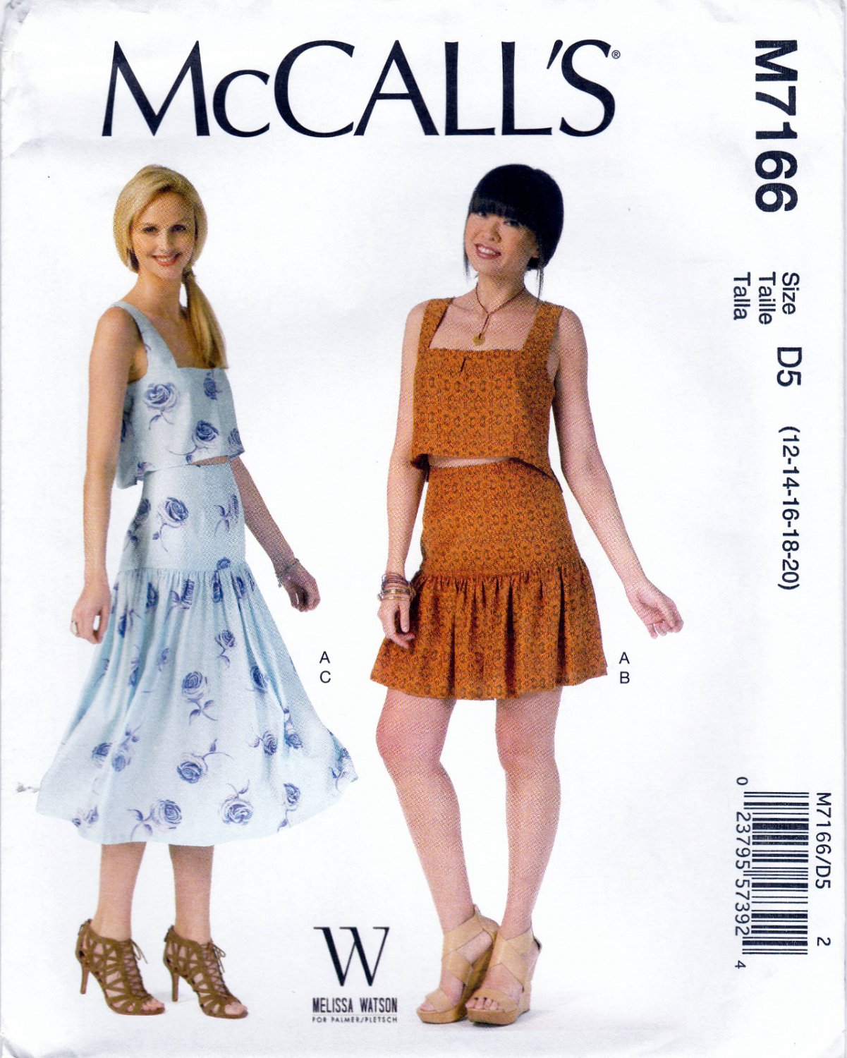 McCall's M7166 7166 Womens Misses Sewing Pattern Crop Top Dropped Waist Skirt Sizes 12-20