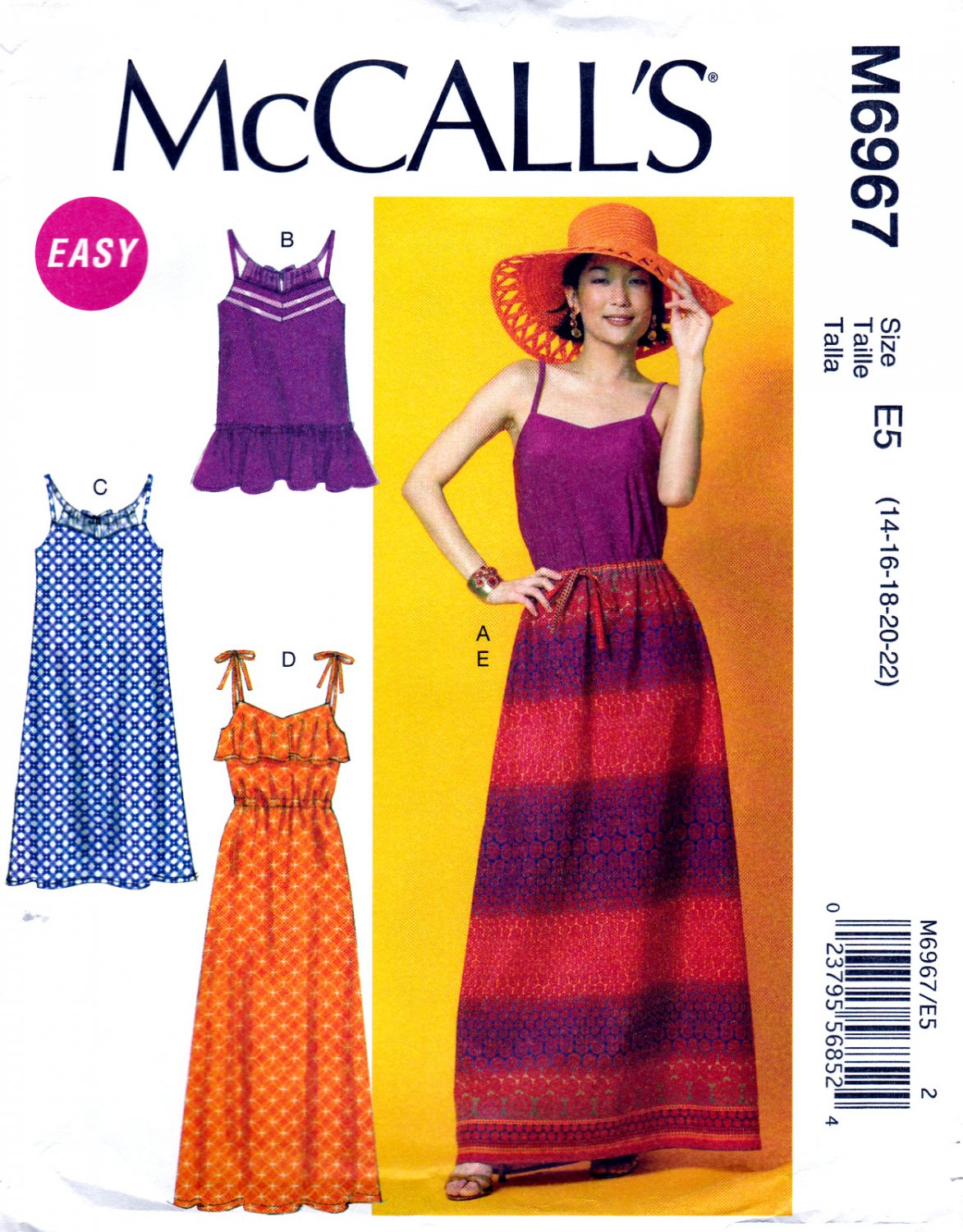 McCall's M6967 6967 Womens Misses Top Tunic Dress Skirt Sewing Pattern Easy Sizes 14-16-18-20-22