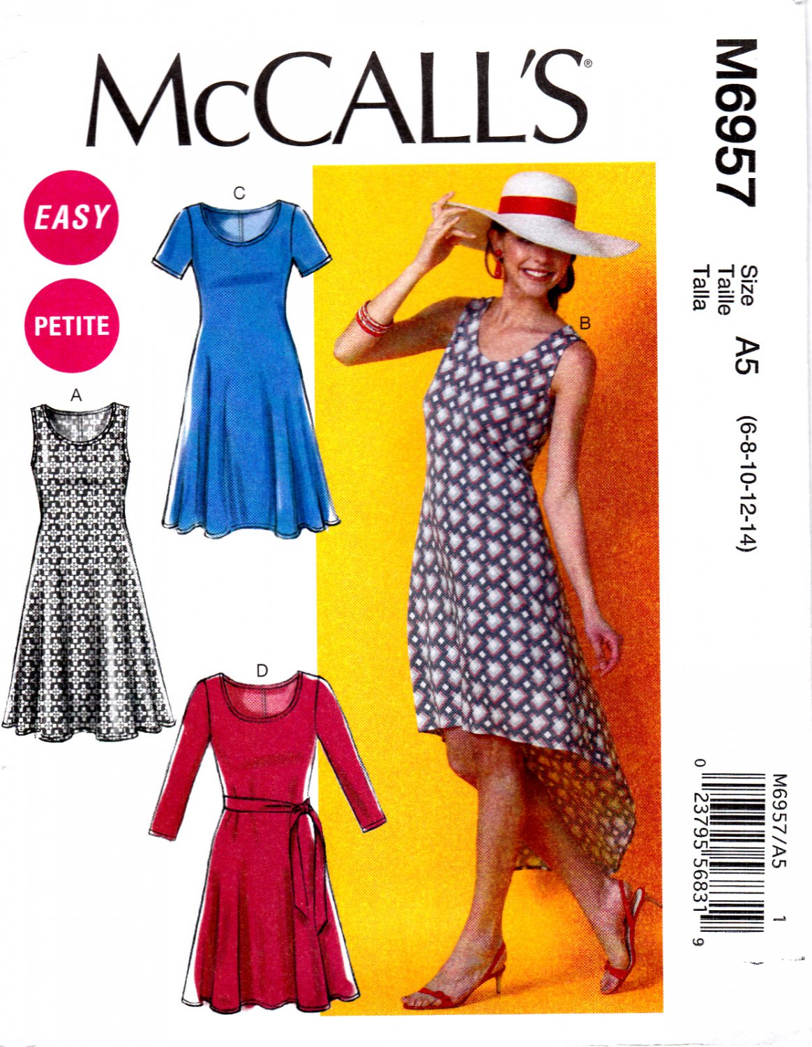 McCall's M6957 6957 Misses Petite Dresses with Belts Easy Sewing Pattern Sizes 6-8-10-12-14