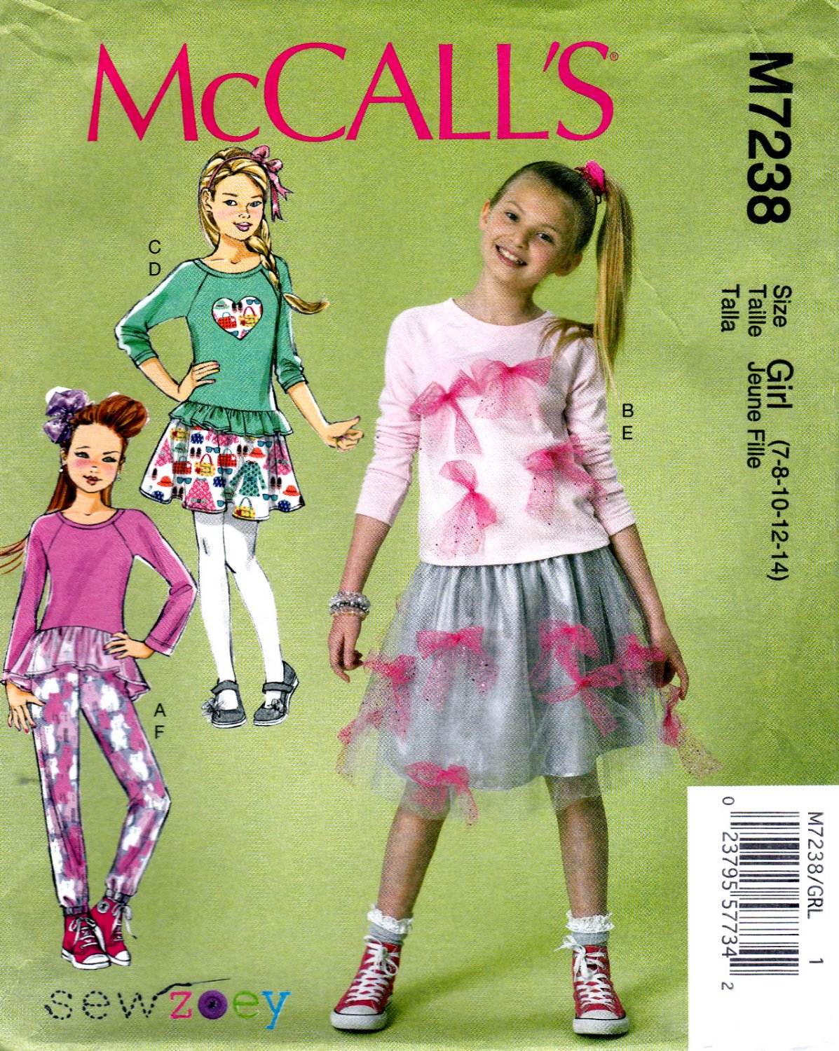 McCall's M7238 7238 Girls Tops Skirts Pants Sewing Pattern Childrens ...