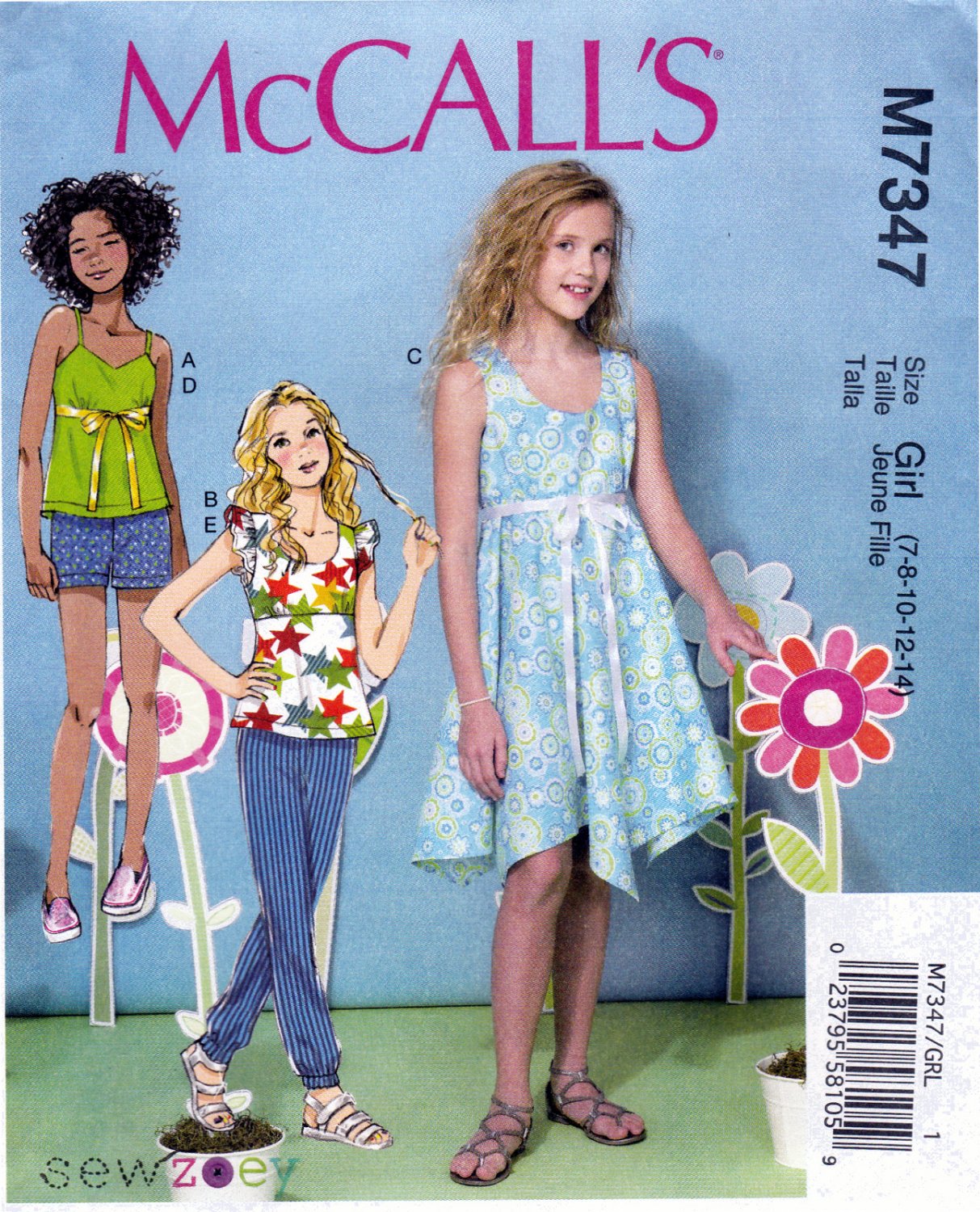 McCall's M7347 7347 Girls Dress Shorts Pants Tops Childrens Sewing Pattern Kids Sizes 7-8-10-12-14