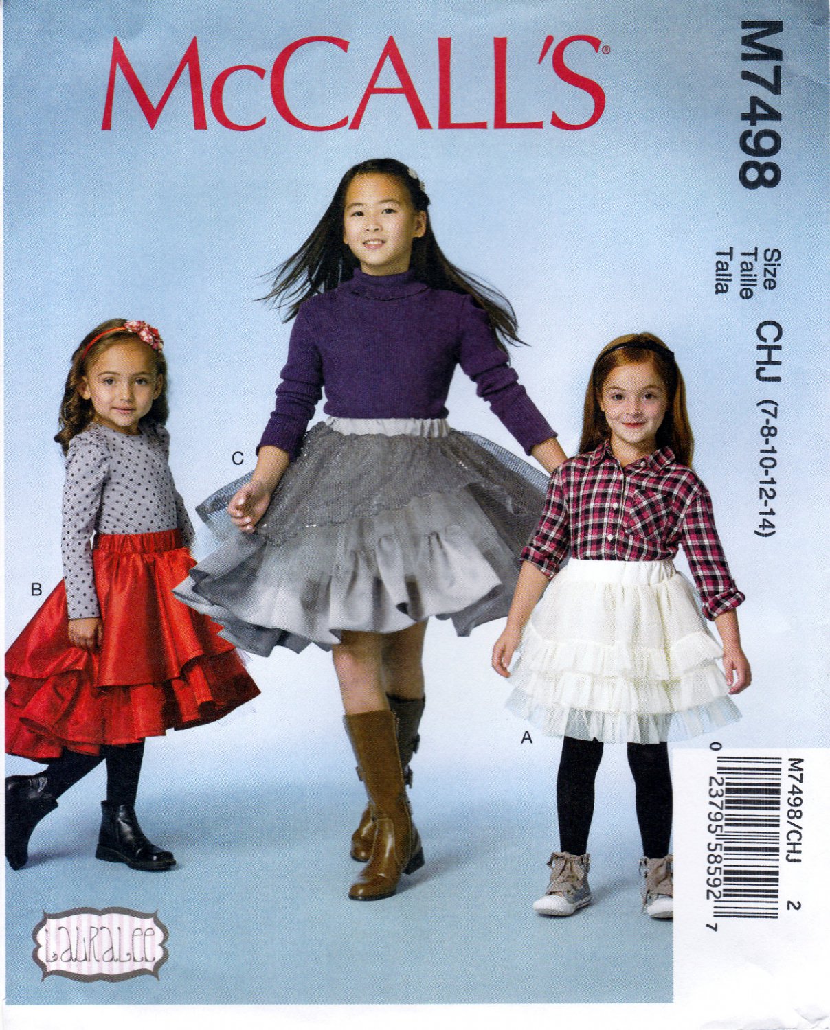 McCall's M7498 7498 Girls Tiered and Ruffled Skirts Sewing Pattern Childrens Sizes 7-8-10-12-14 Kids