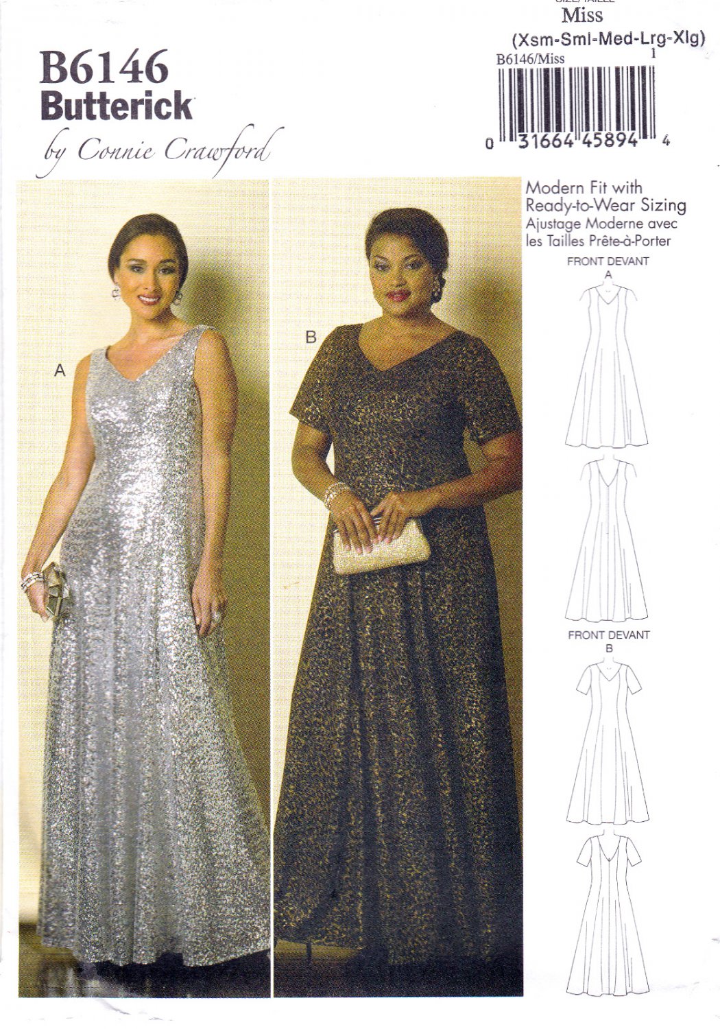 Butterick B6146 6146 Womens Misses Long Formal Dress Sewing Pattern Sizes Xsm-Sml-Med-Lrg-Xlg
